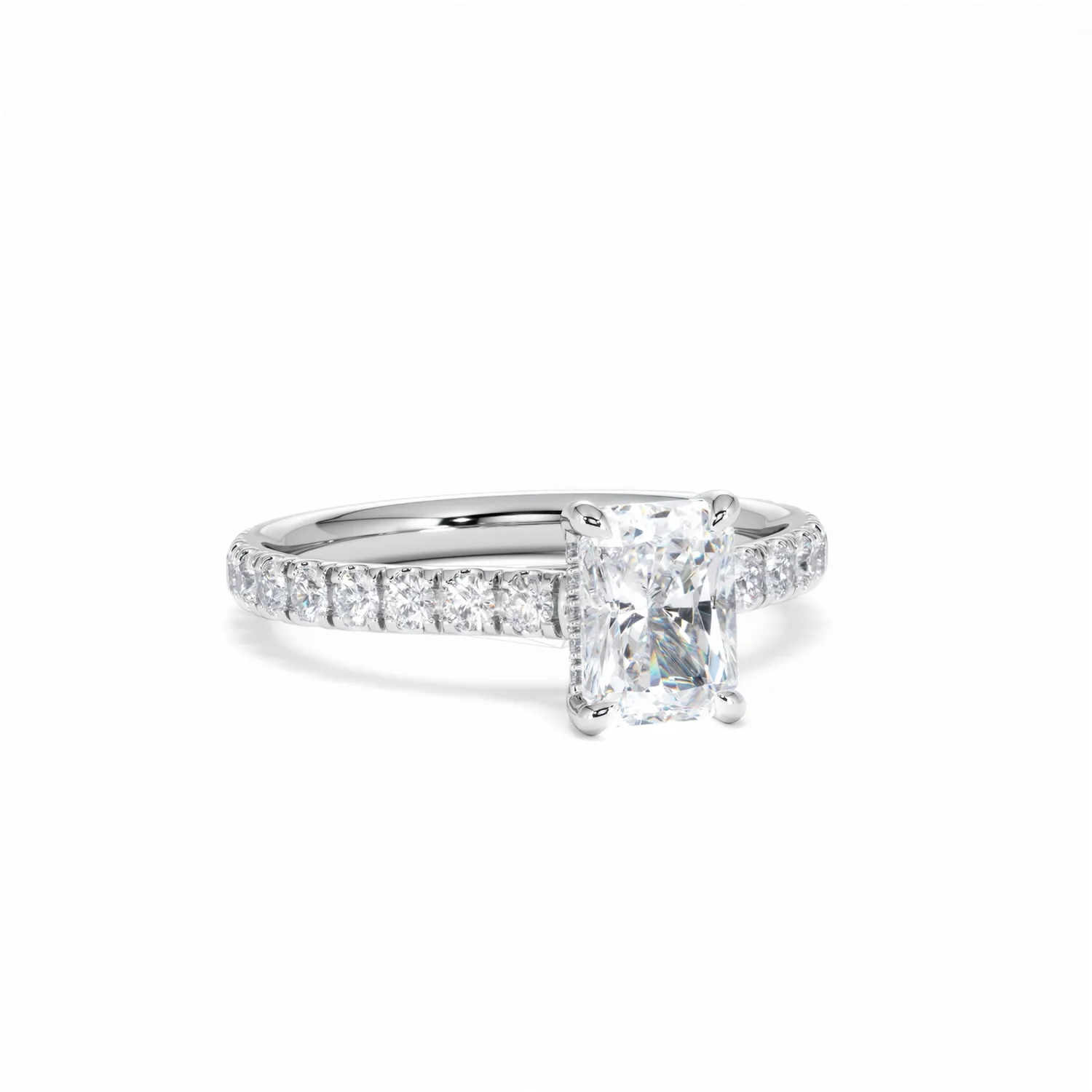 Amora Radiant 1.00ct Hidden Halo Diamond Engagement Ring With Side Stones Set in 18K White Gold - Image 14