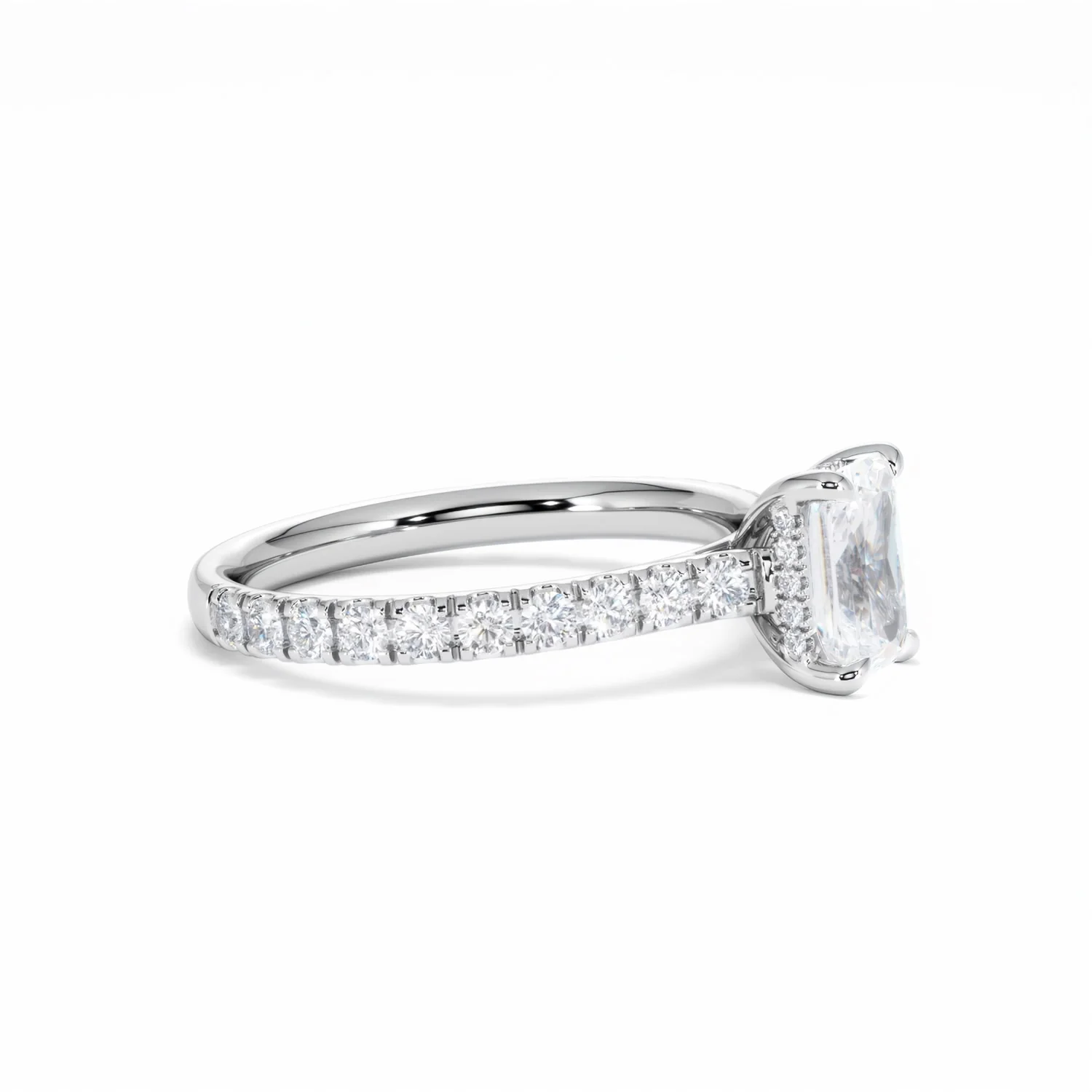 Amora Radiant 1.00ct Hidden Halo Diamond Engagement Ring With Side Stones Set in 18K White Gold - Image 24