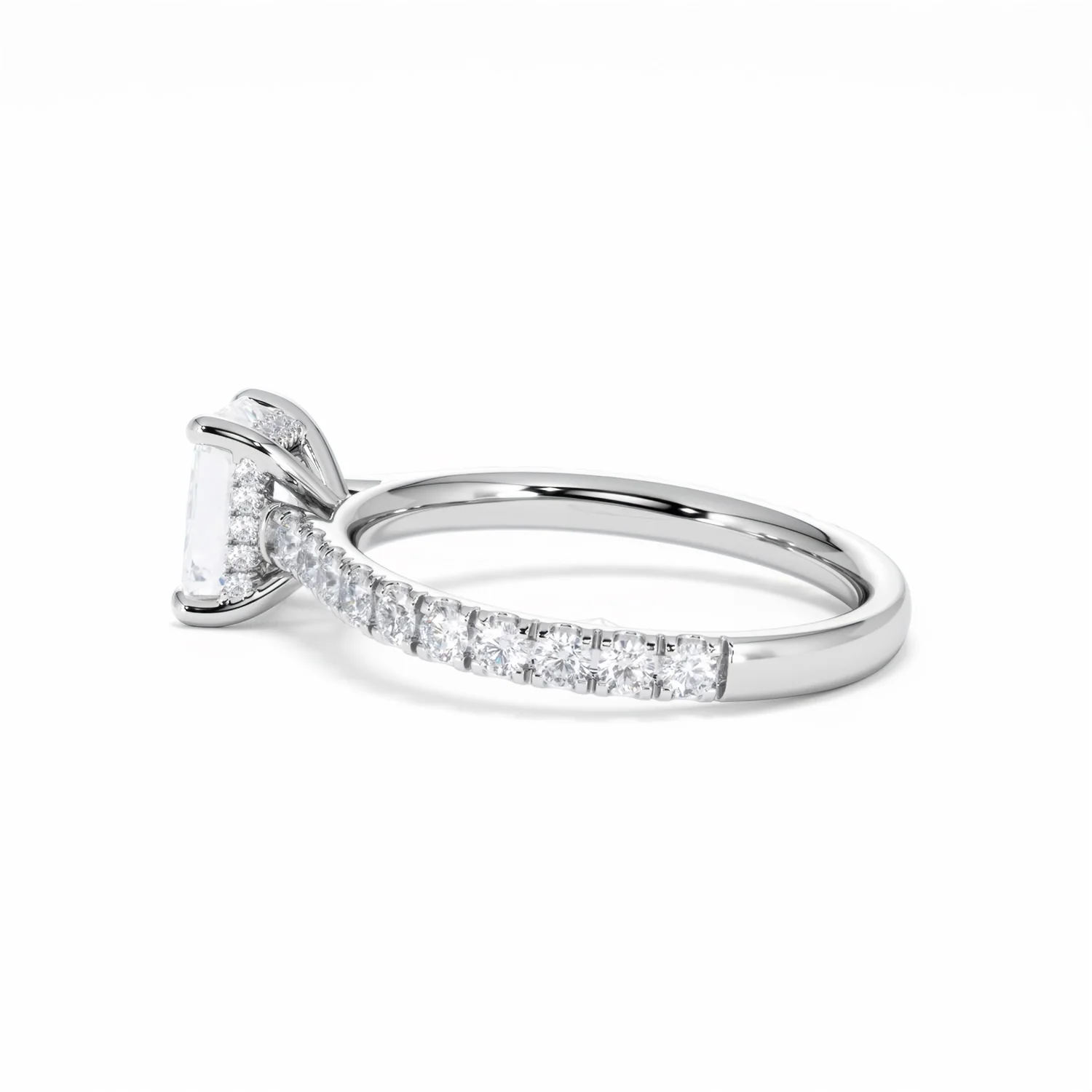Amora Radiant 1.00ct Hidden Halo Diamond Engagement Ring With Side Stones Set in 18K White Gold - Image 66
