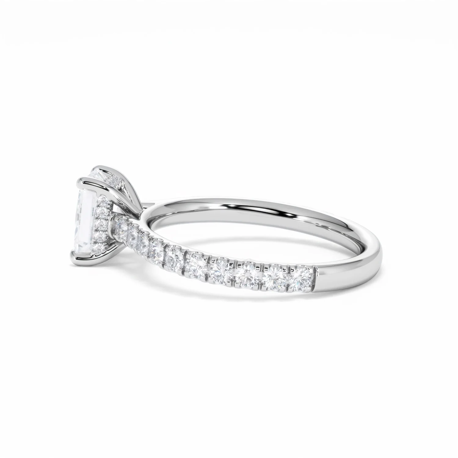 Amora Radiant 1.00ct Hidden Halo Diamond Engagement Ring With Side Stones Set in 18K White Gold - Image 67