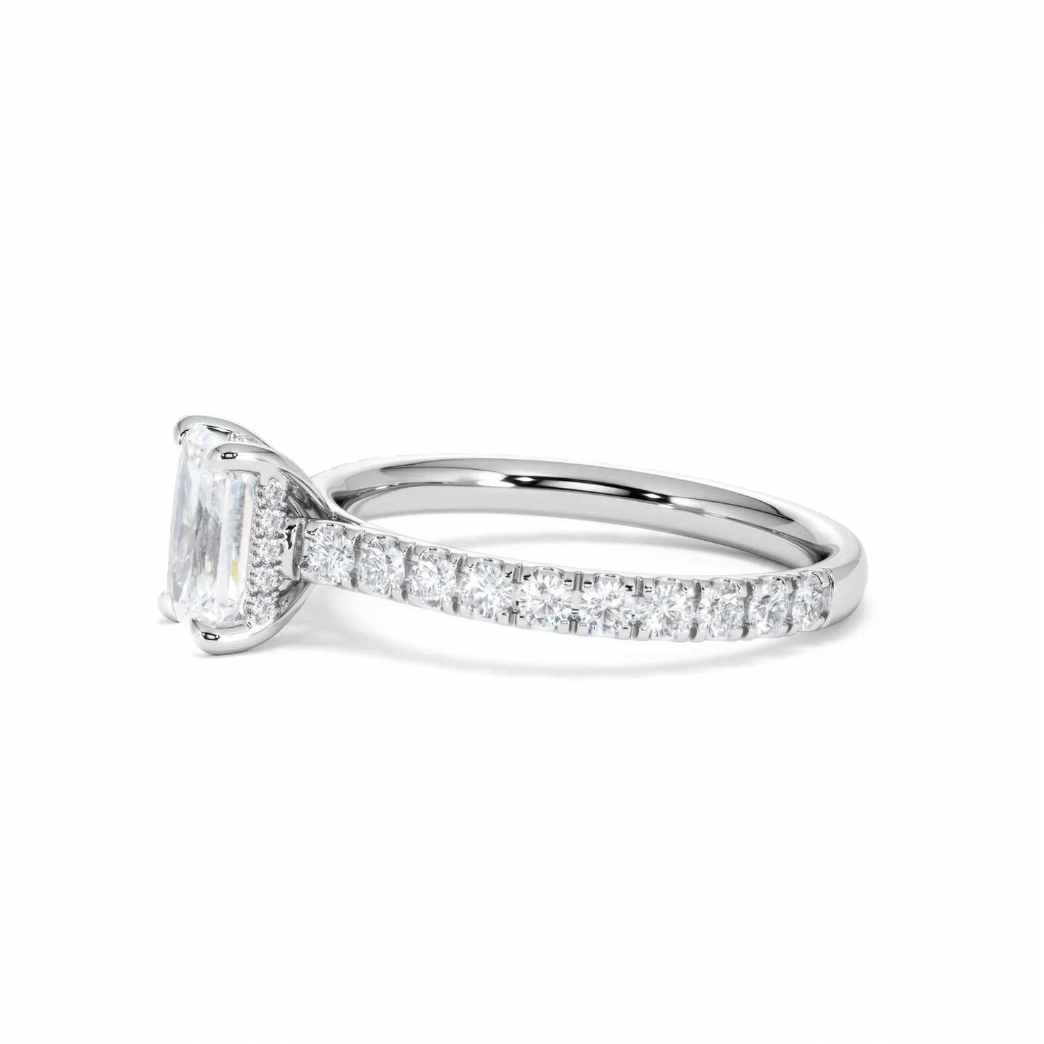 Amora Radiant 1.00ct Hidden Halo Diamond Engagement Ring With Side Stones Set in 18K White Gold - Image 74