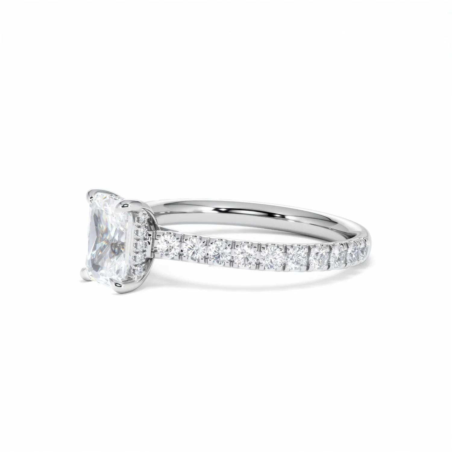 Amora Radiant 1.00ct Hidden Halo Diamond Engagement Ring With Side Stones Set in 18K White Gold - Image 78