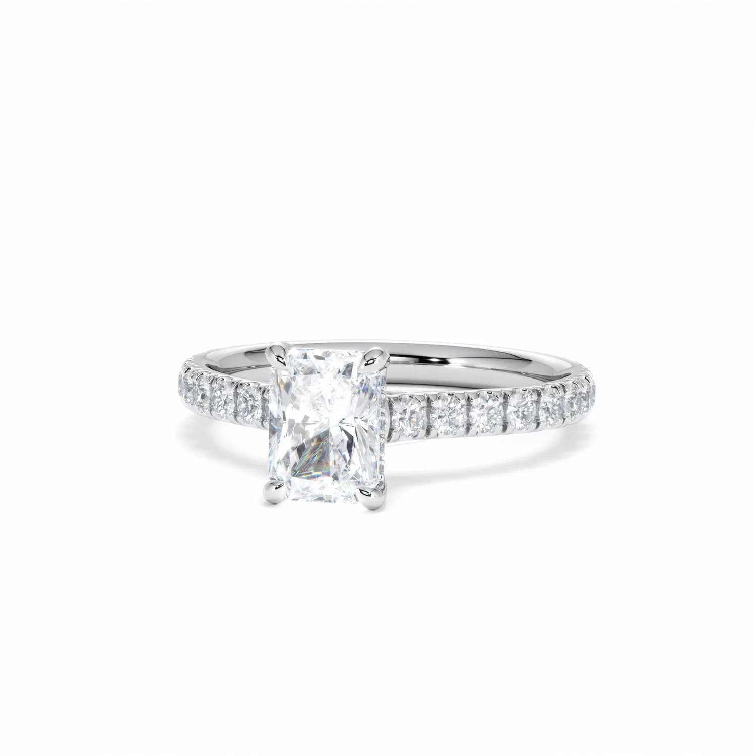 Amora Radiant 1.00ct Hidden Halo Diamond Engagement Ring With Side Stones Set in 18K White Gold - Image 87