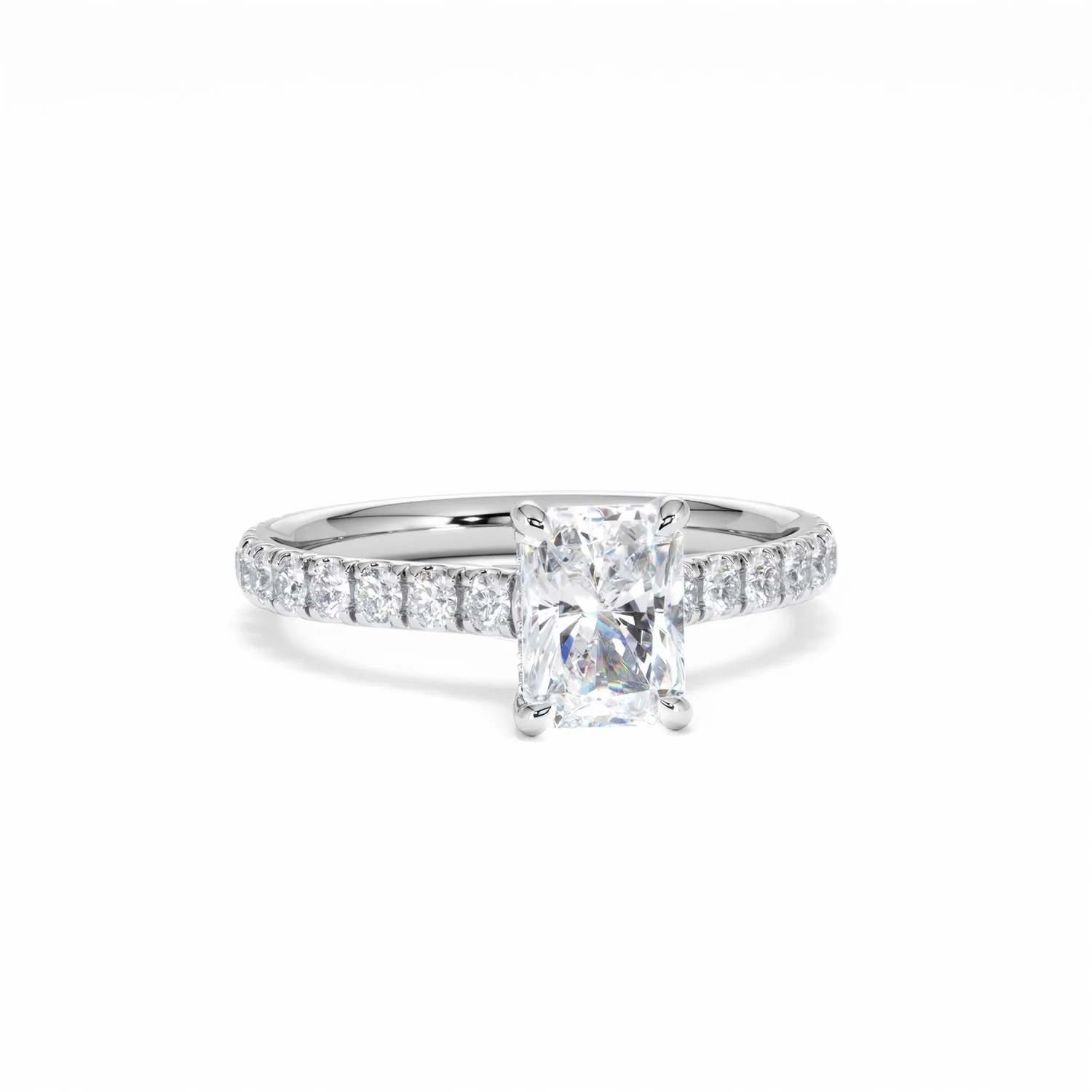 Amora Radiant 1.00ct Hidden Halo Diamond Engagement Ring With Side Stones Set in Platinum - Image 12
