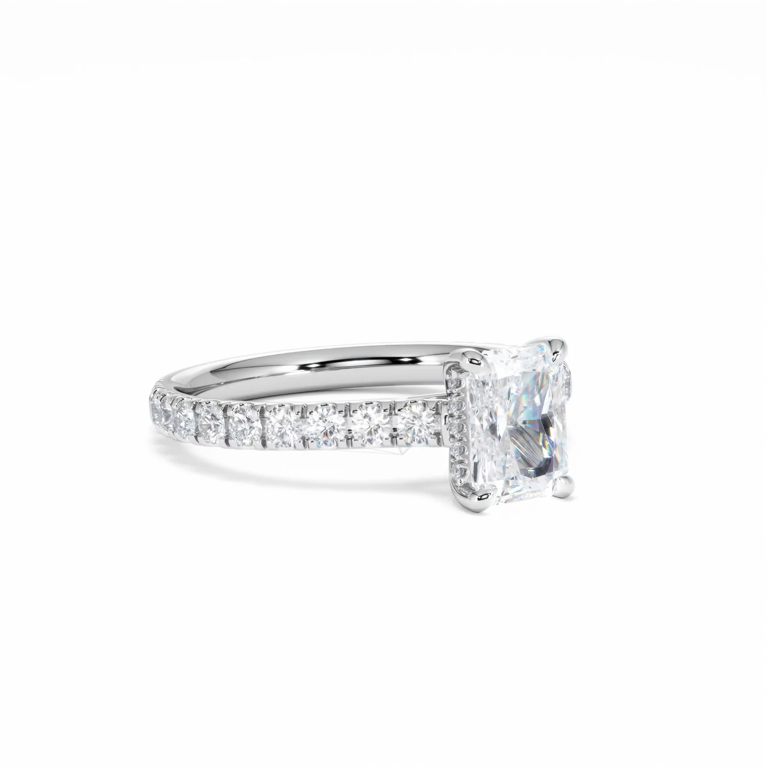 Amora Radiant 1.00ct Hidden Halo Diamond Engagement Ring With Side Stones Set in Platinum - Image 17