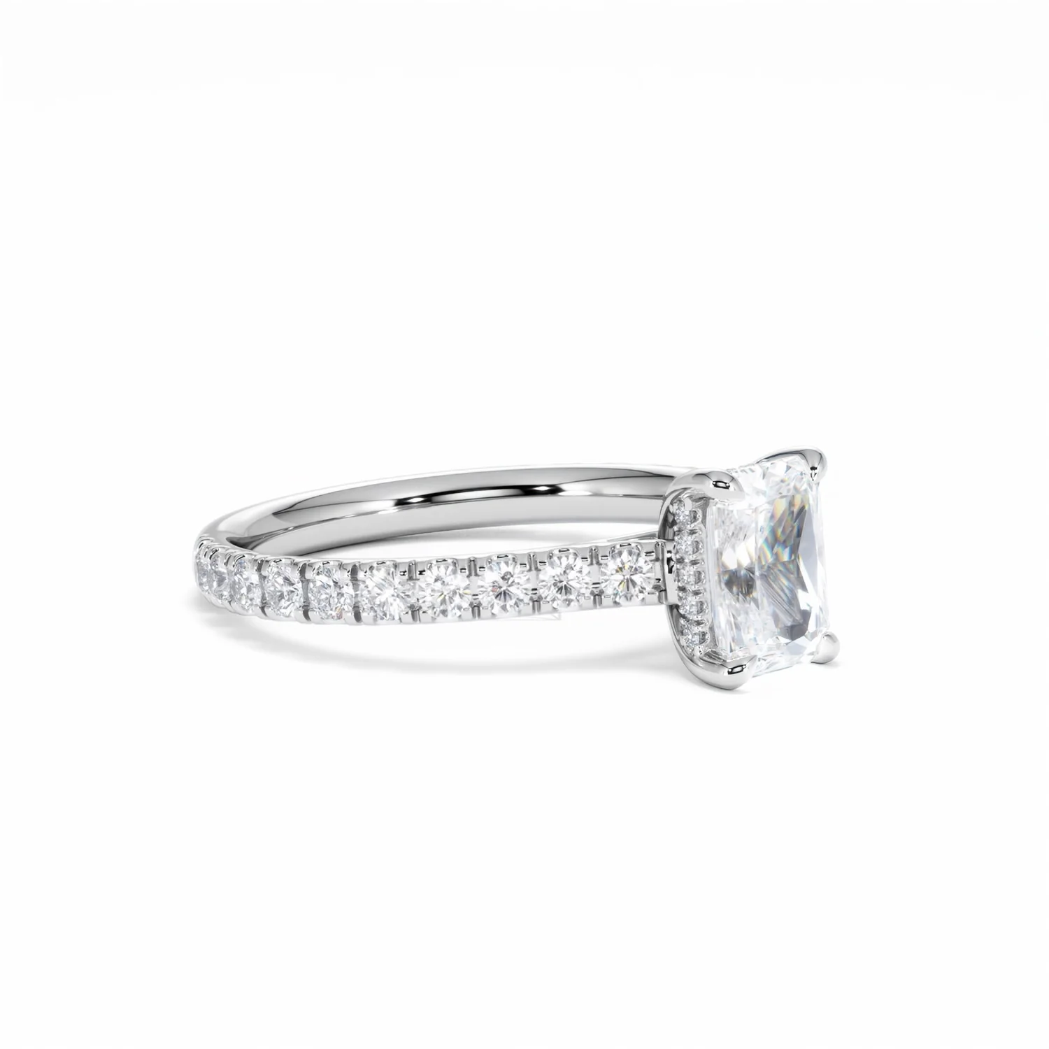 Amora Radiant 1.00ct Hidden Halo Diamond Engagement Ring With Side Stones Set in Platinum - Image 20