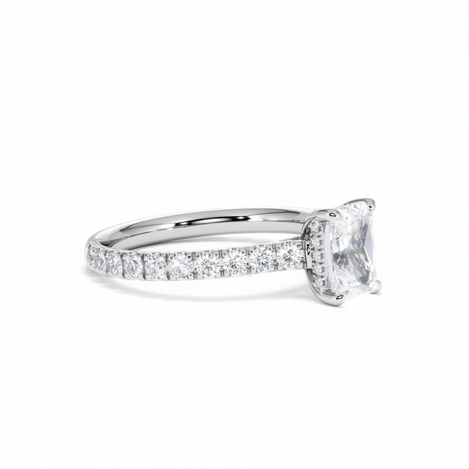 Amora Radiant 1.00ct Hidden Halo Diamond Engagement Ring With Side Stones Set in Platinum - Image 21