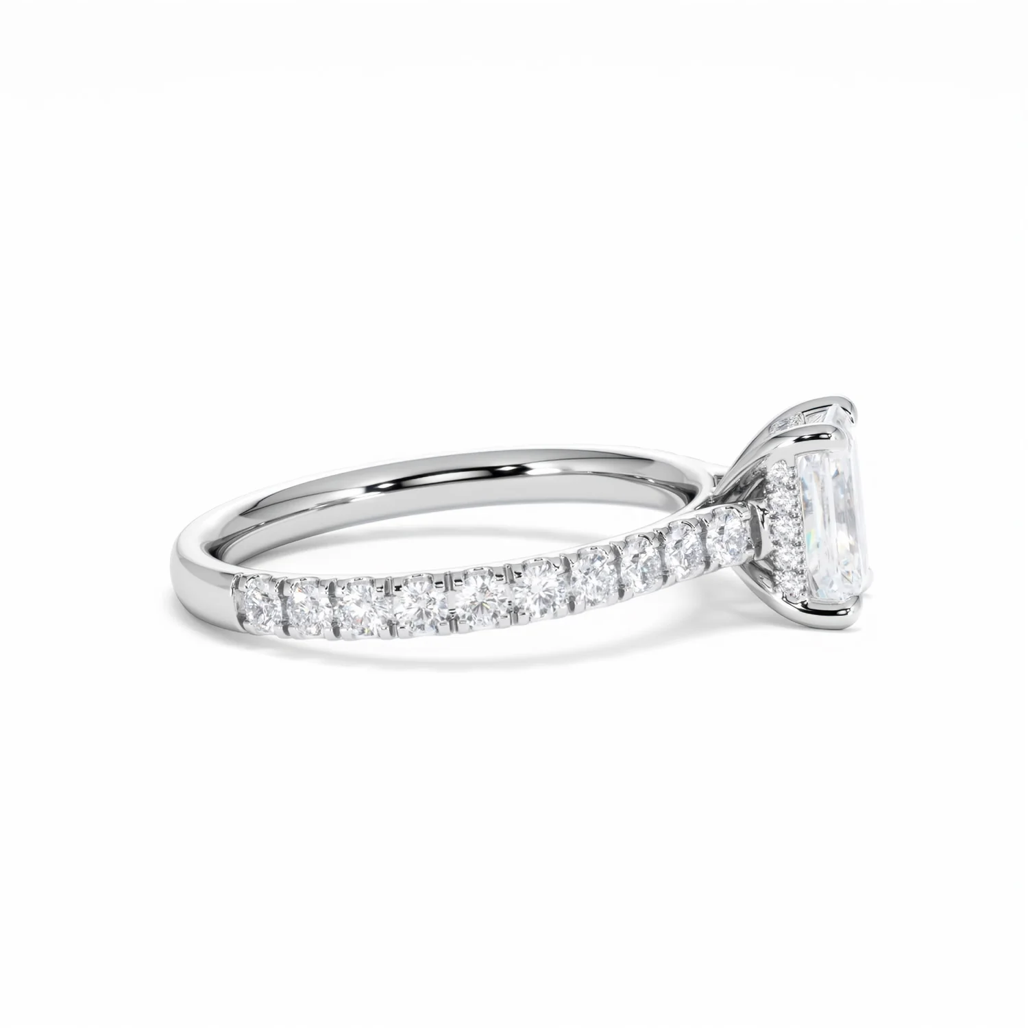 Amora Radiant 1.00ct Hidden Halo Diamond Engagement Ring With Side Stones Set in Platinum - Image 28