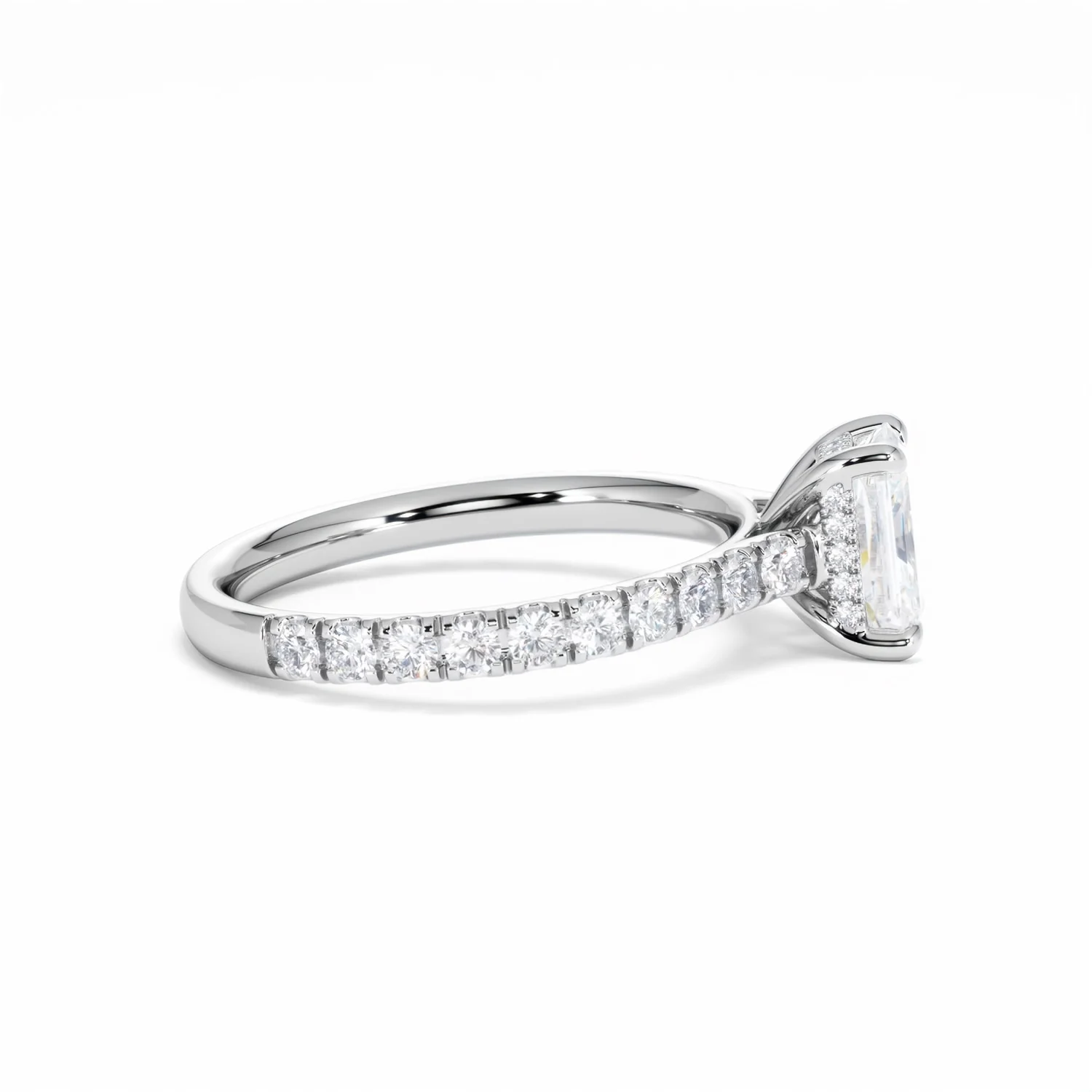 Amora Radiant 1.00ct Hidden Halo Diamond Engagement Ring With Side Stones Set in Platinum - Image 29