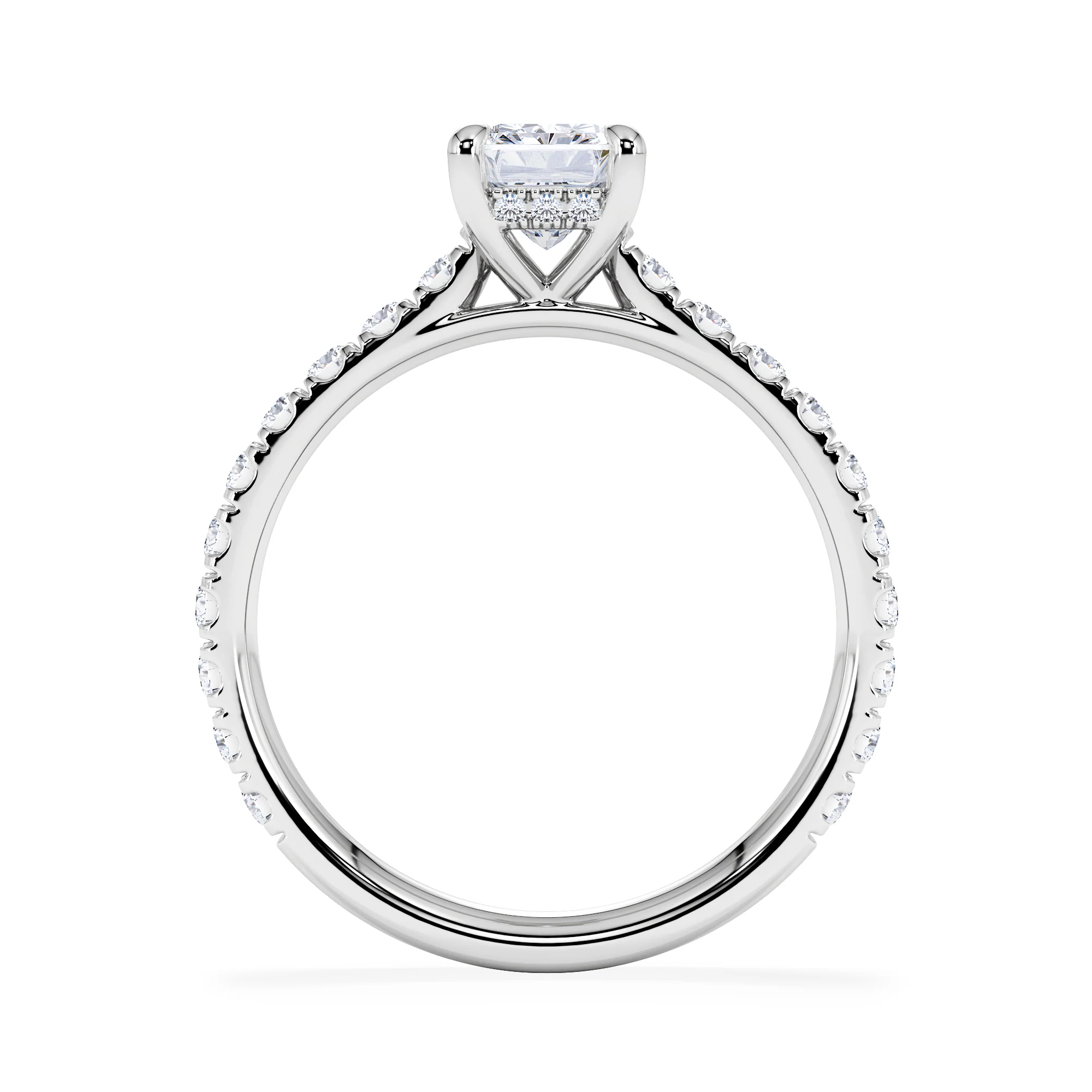 Amora Radiant 1.00ct Hidden Halo Diamond Engagement Ring With Side Stones Set in Platinum - Image 3