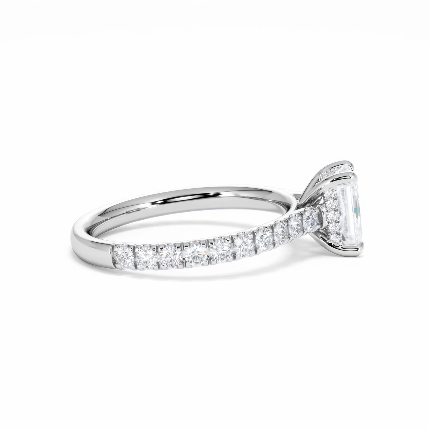 Amora Radiant 1.00ct Hidden Halo Diamond Engagement Ring With Side Stones Set in Platinum - Image 30