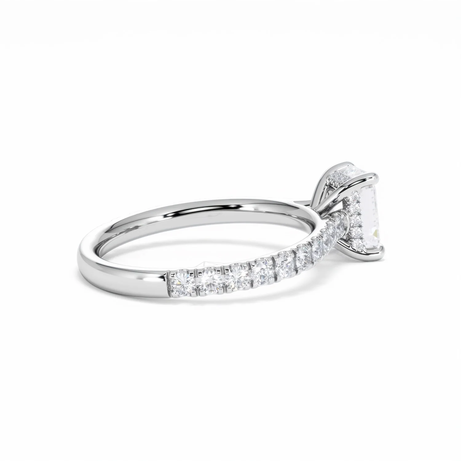 Amora Radiant 1.00ct Hidden Halo Diamond Engagement Ring With Side Stones Set in Platinum - Image 35