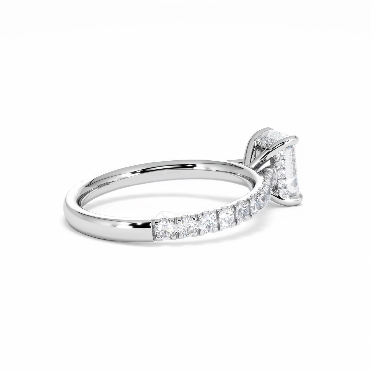 Amora Radiant 1.00ct Hidden Halo Diamond Engagement Ring With Side Stones Set in Platinum - Image 37