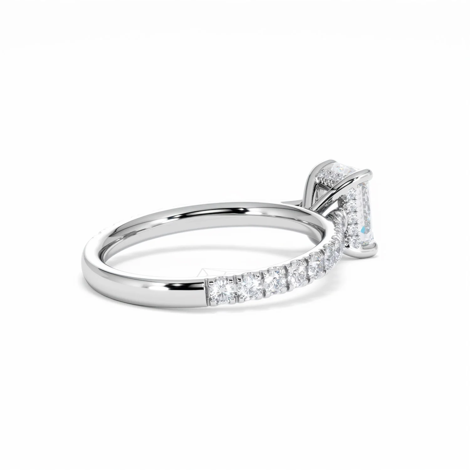 Amora Radiant 1.00ct Hidden Halo Diamond Engagement Ring With Side Stones Set in Platinum - Image 38