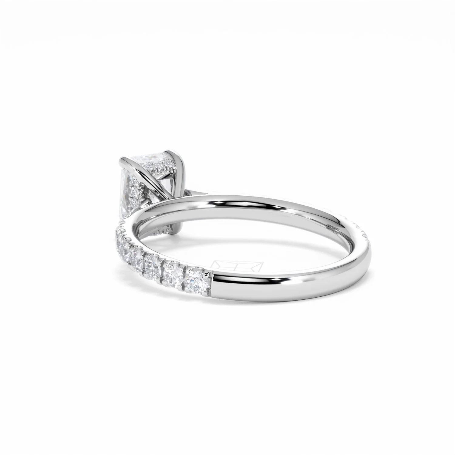 Amora Radiant 1.00ct Hidden Halo Diamond Engagement Ring With Side Stones Set in Platinum - Image 58