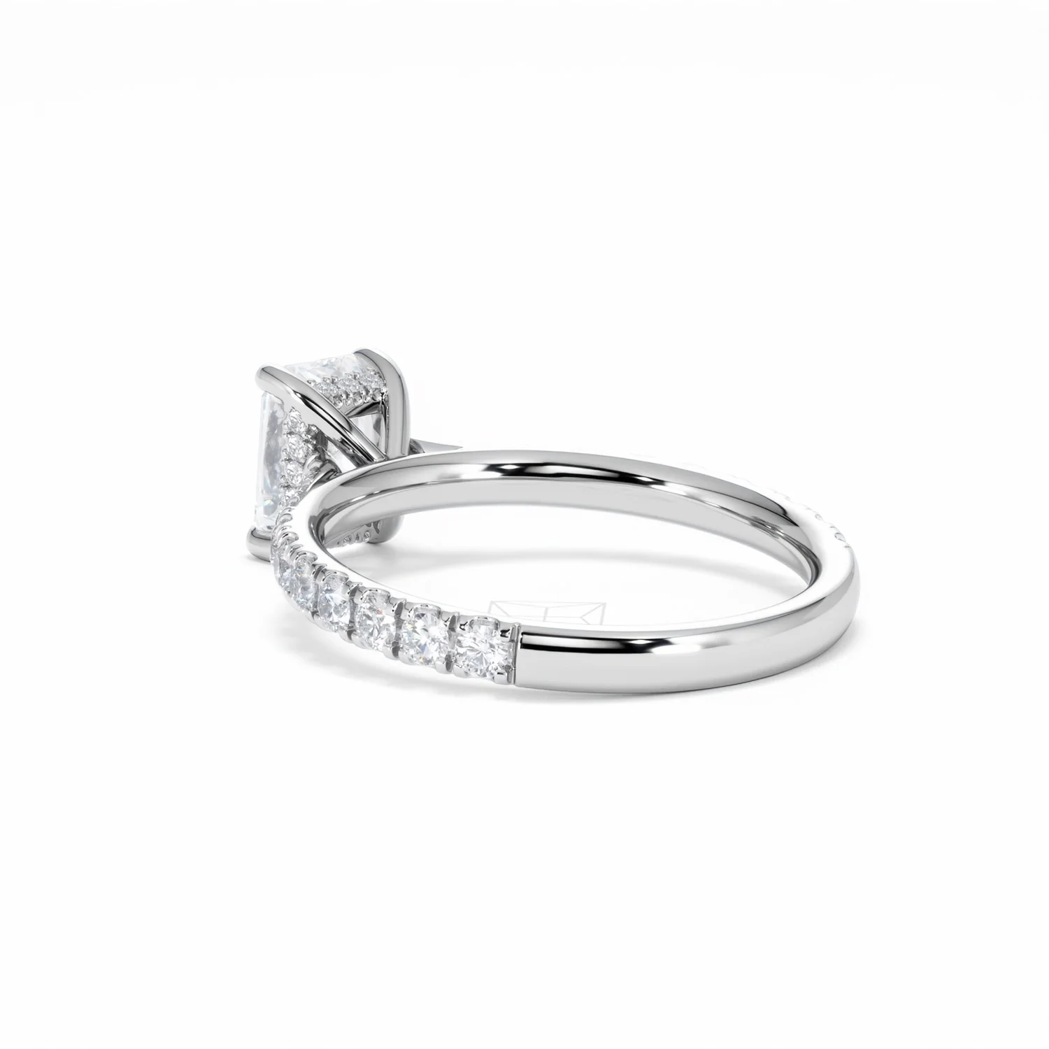 Amora Radiant 1.00ct Hidden Halo Diamond Engagement Ring With Side Stones Set in Platinum - Image 59