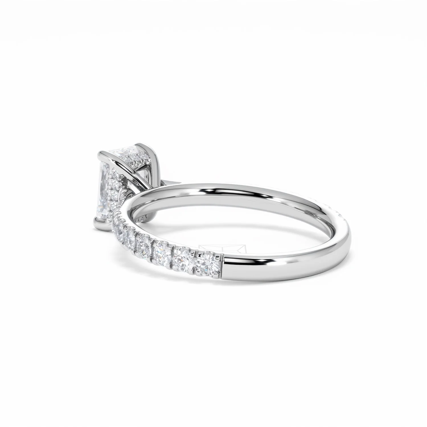 Amora Radiant 1.00ct Hidden Halo Diamond Engagement Ring With Side Stones Set in Platinum - Image 60