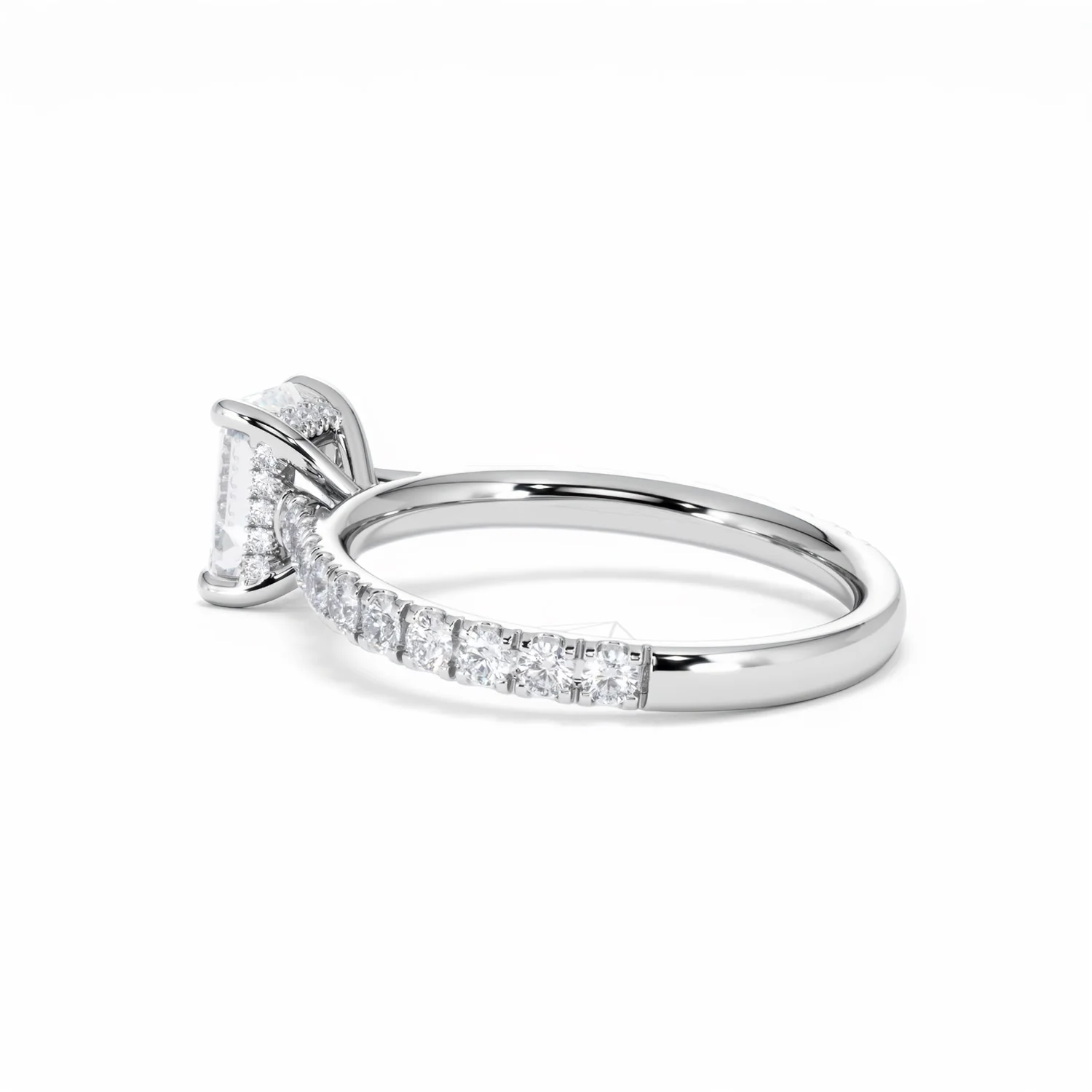 Amora Radiant 1.00ct Hidden Halo Diamond Engagement Ring With Side Stones Set in Platinum - Image 63