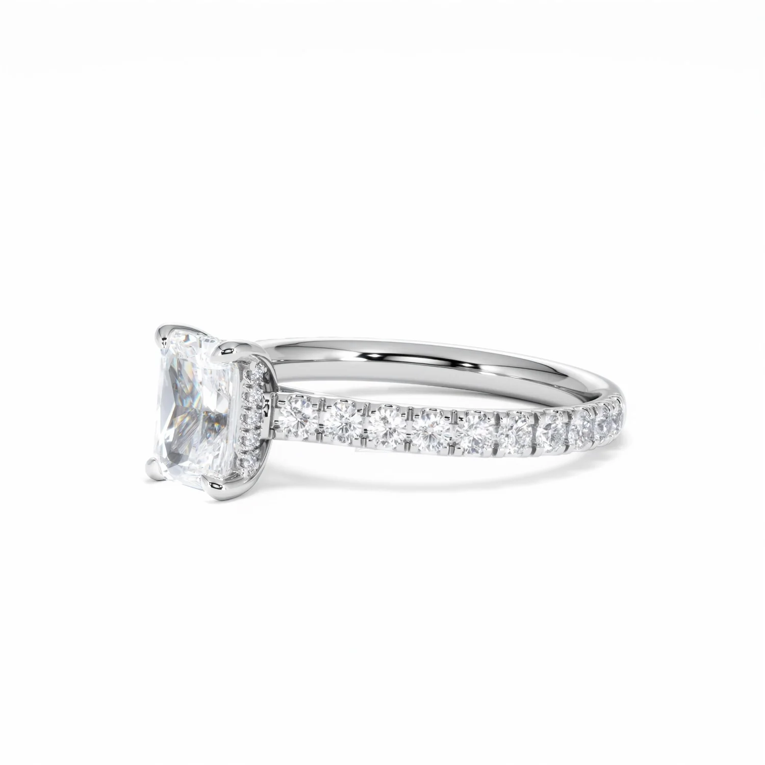 Amora Radiant 1.00ct Hidden Halo Diamond Engagement Ring With Side Stones Set in Platinum - Image 79