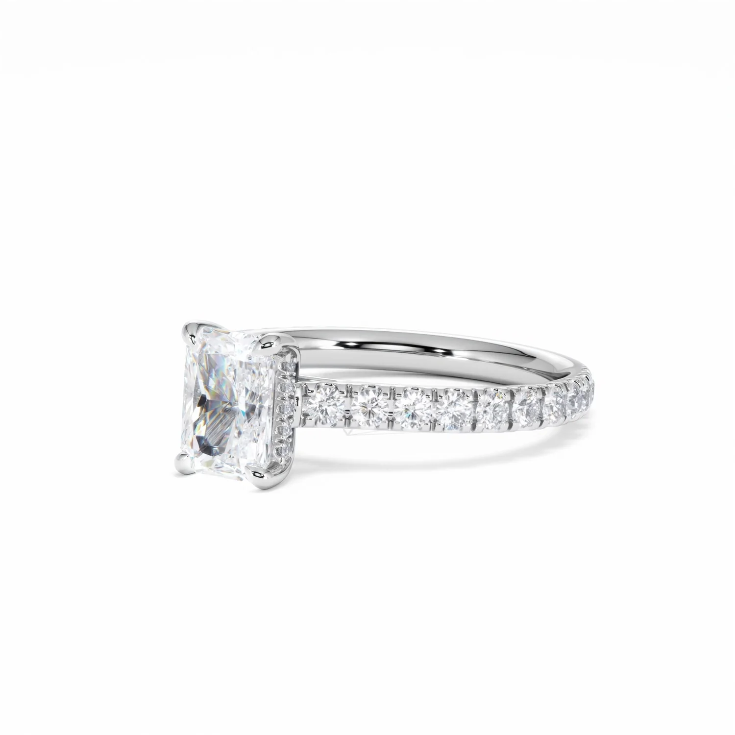 Amora Radiant 1.00ct Hidden Halo Diamond Engagement Ring With Side Stones Set in Platinum - Image 82