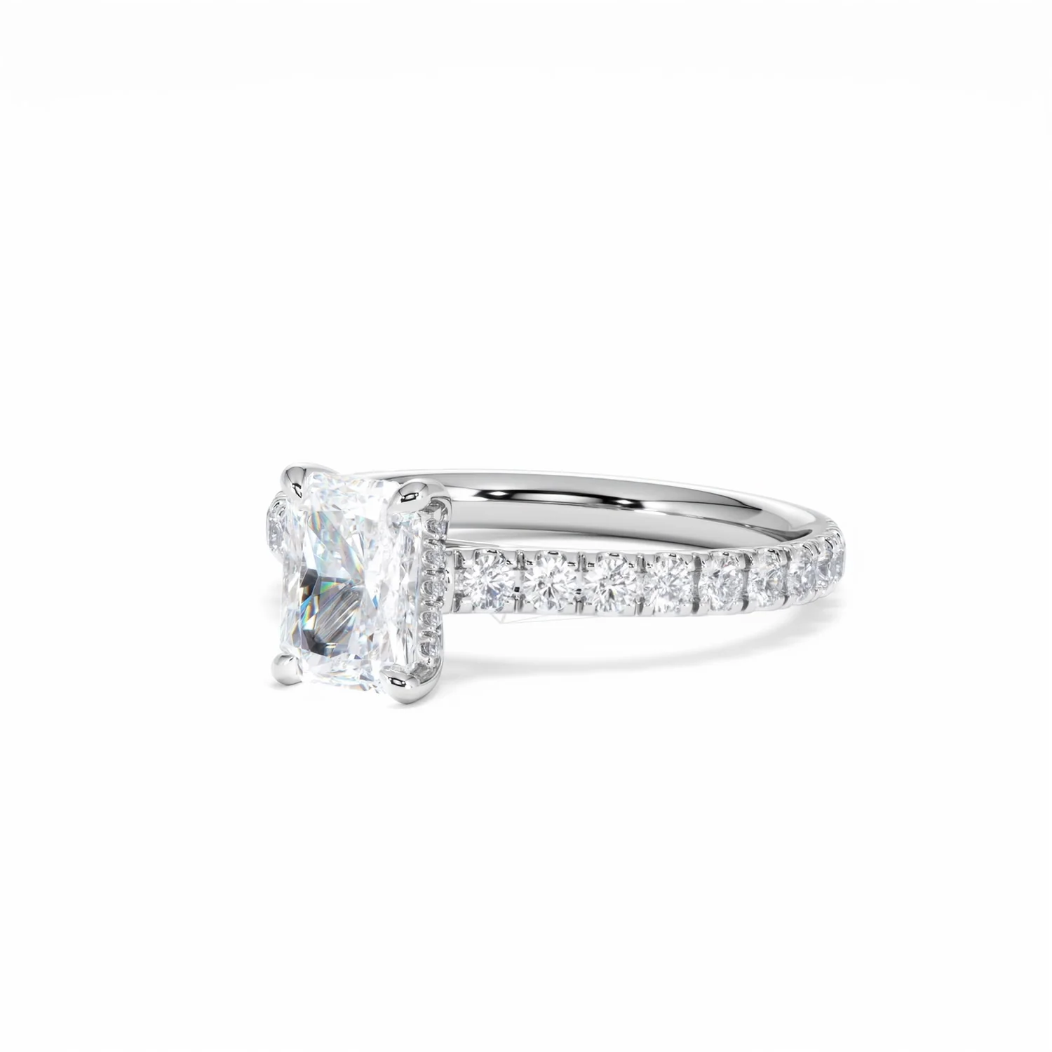 Amora Radiant 1.00ct Hidden Halo Diamond Engagement Ring With Side Stones Set in Platinum - Image 83