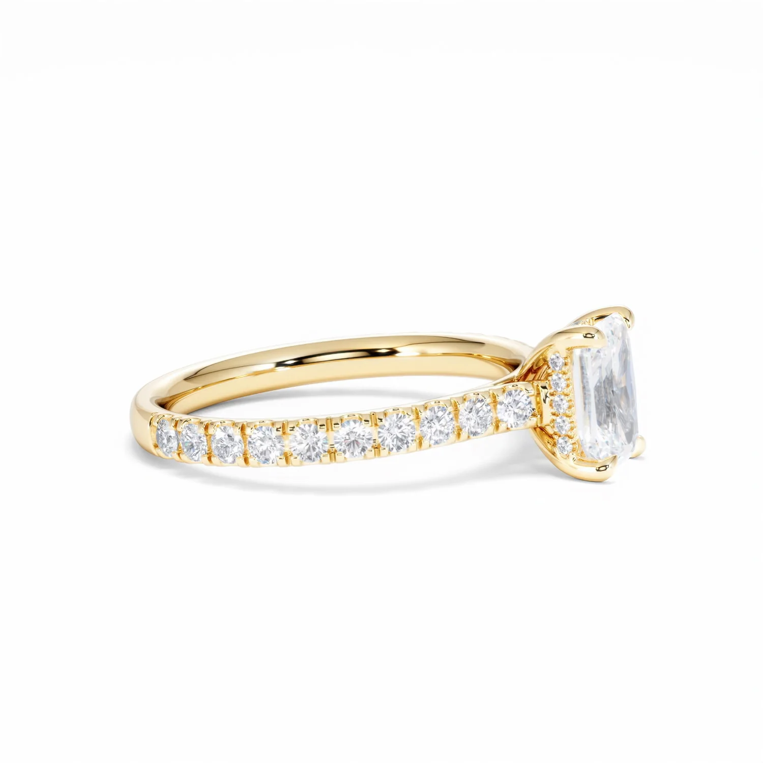 Amora Radiant 1.00ct Hidden Halo Lab Diamond Engagement Ring With Side Stones Set in 18K Gold - Image 25