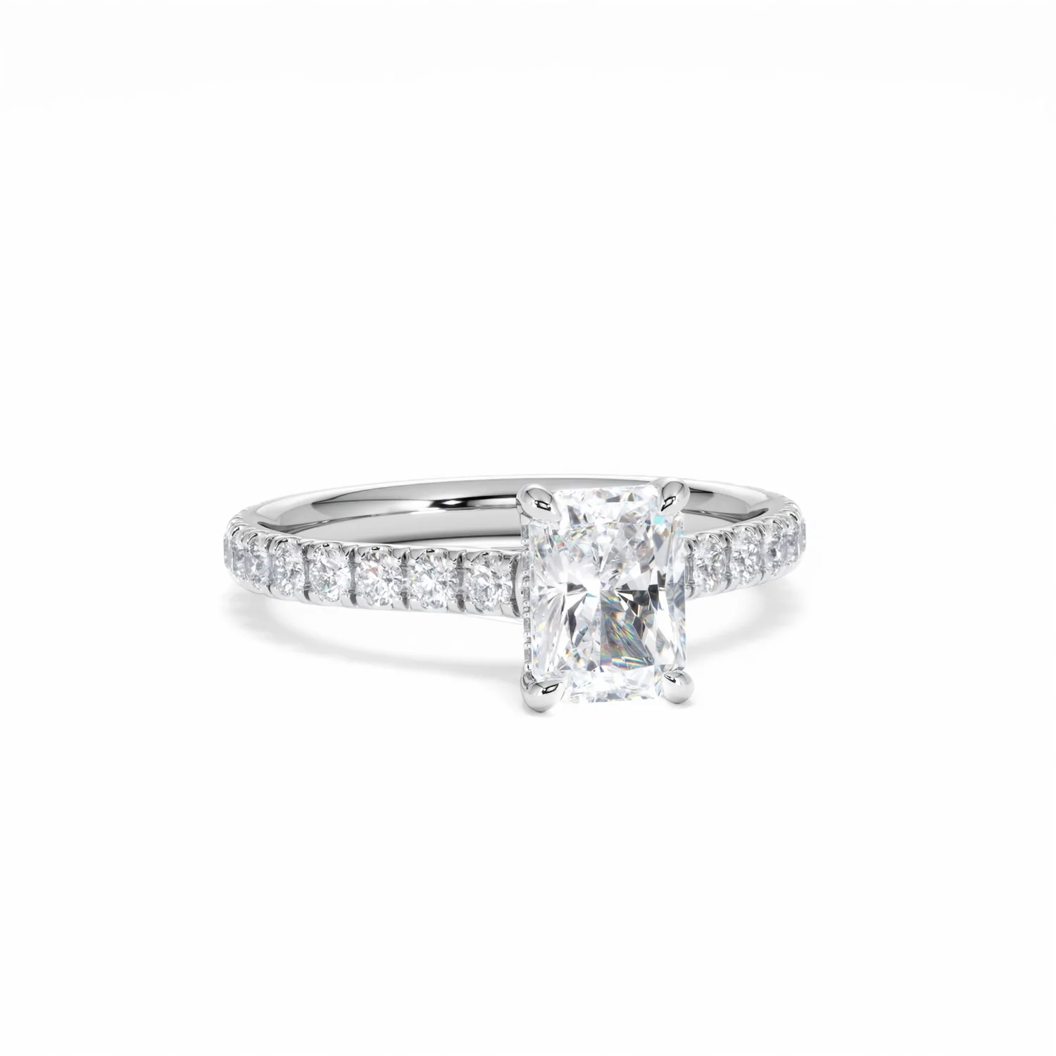 Amora Radiant 1.00ct Hidden Halo Lab Diamond Engagement Ring With Side Stones Set in 18K White Gold - Image 13