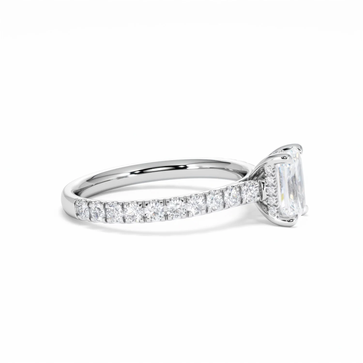Amora Radiant 1.00ct Hidden Halo Lab Diamond Engagement Ring With Side Stones Set in 18K White Gold - Image 26