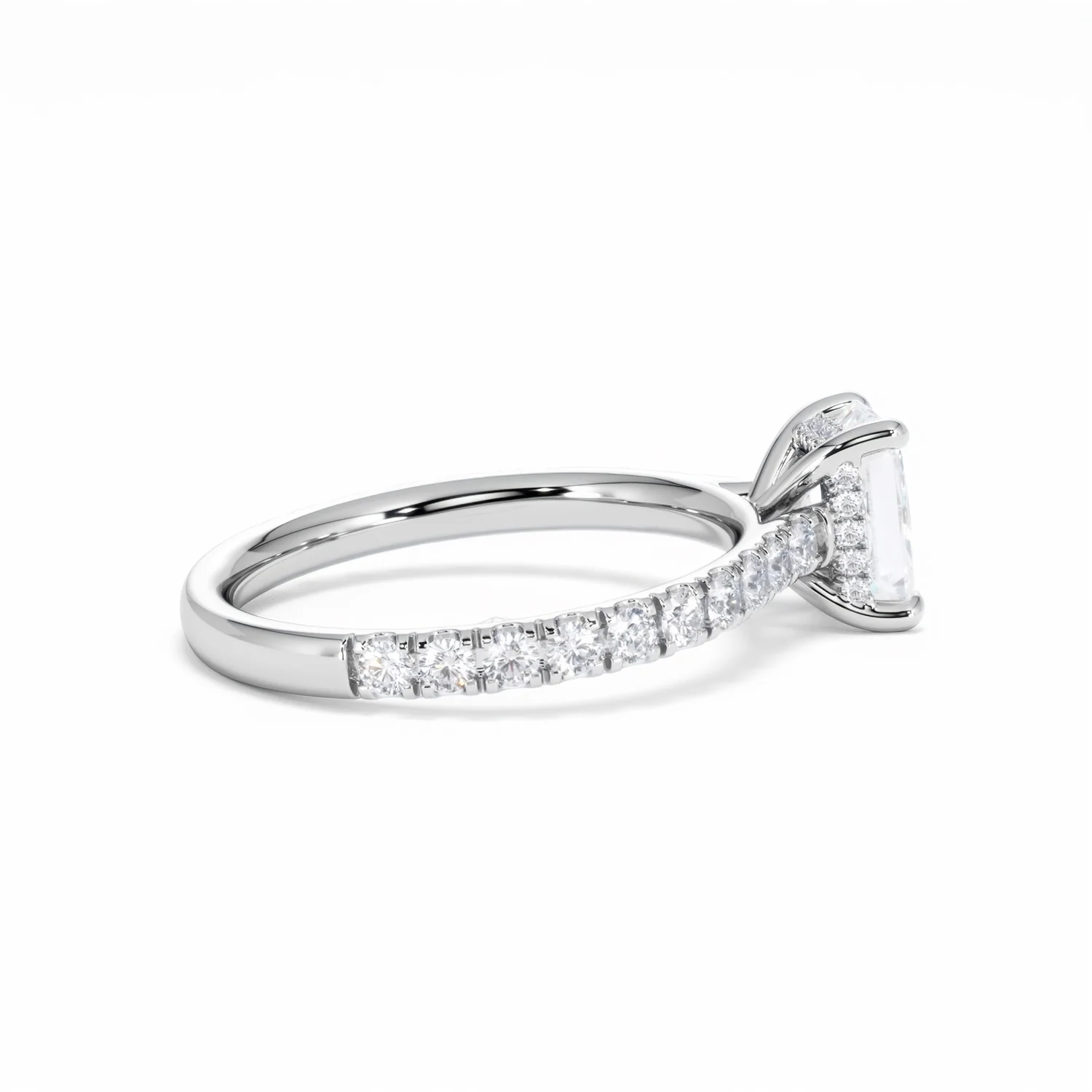 Amora Radiant 1.00ct Hidden Halo Lab Diamond Engagement Ring With Side Stones Set in 18K White Gold - Image 33
