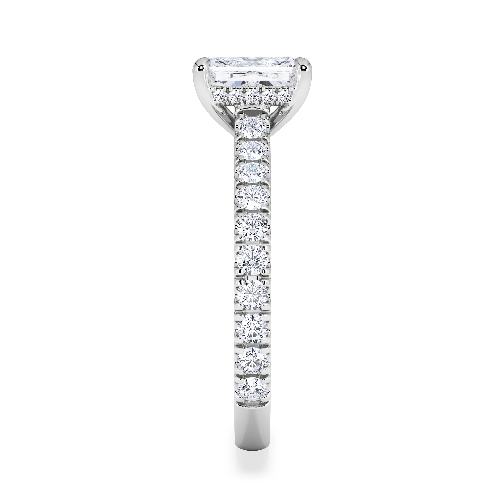 Amora Radiant 1.00ct Hidden Halo Lab Diamond Engagement Ring With Side Stones Set in 18K White Gold - Image 5
