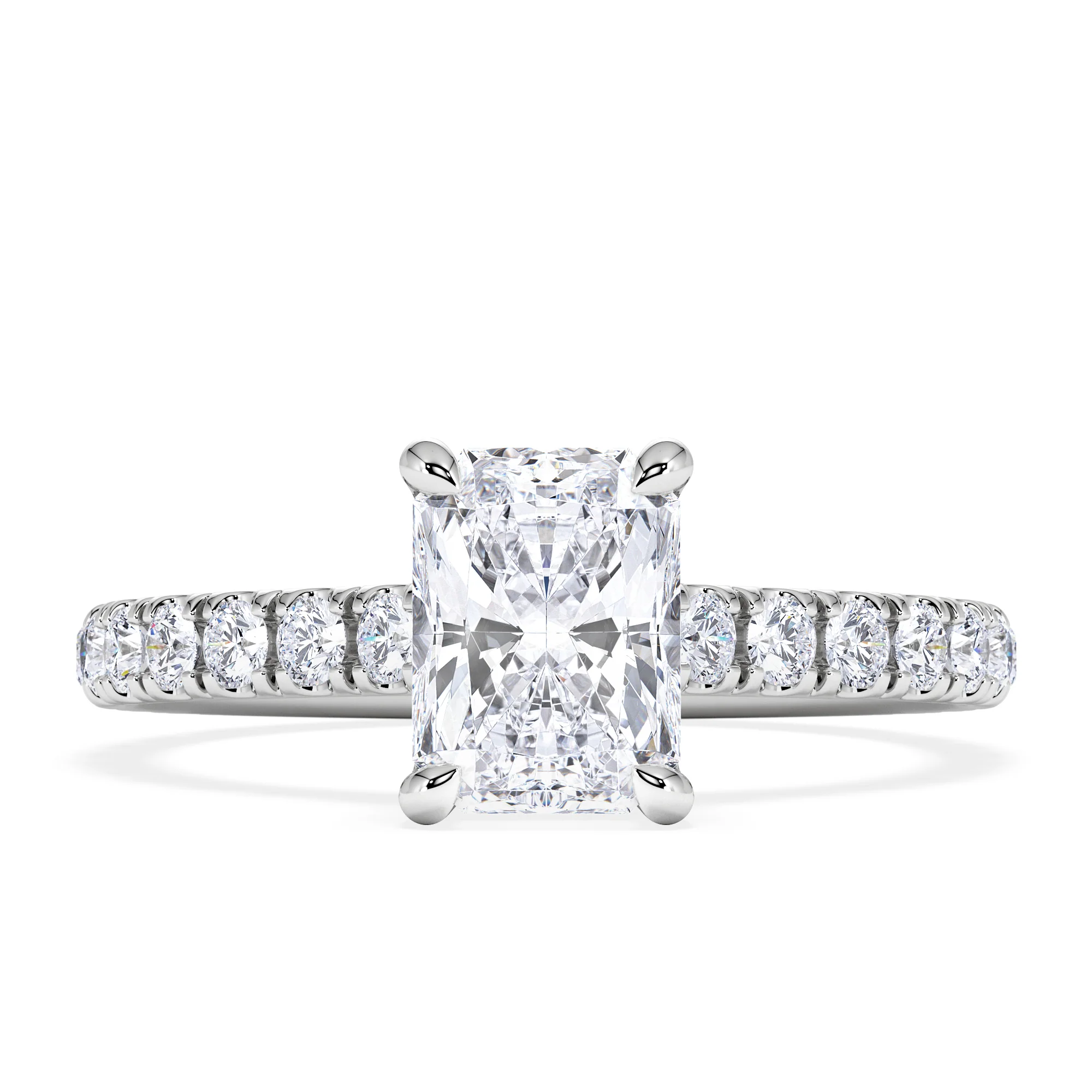 Amora Radiant 1.00ct Hidden Halo Lab Diamond Engagement Ring With Side Stones Set in 18K White Gold - Image 7