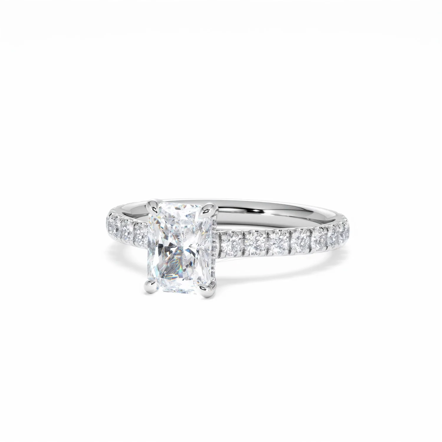 Amora Radiant 1.00ct Hidden Halo Lab Diamond Engagement Ring With Side Stones Set in 18K White Gold - Image 86