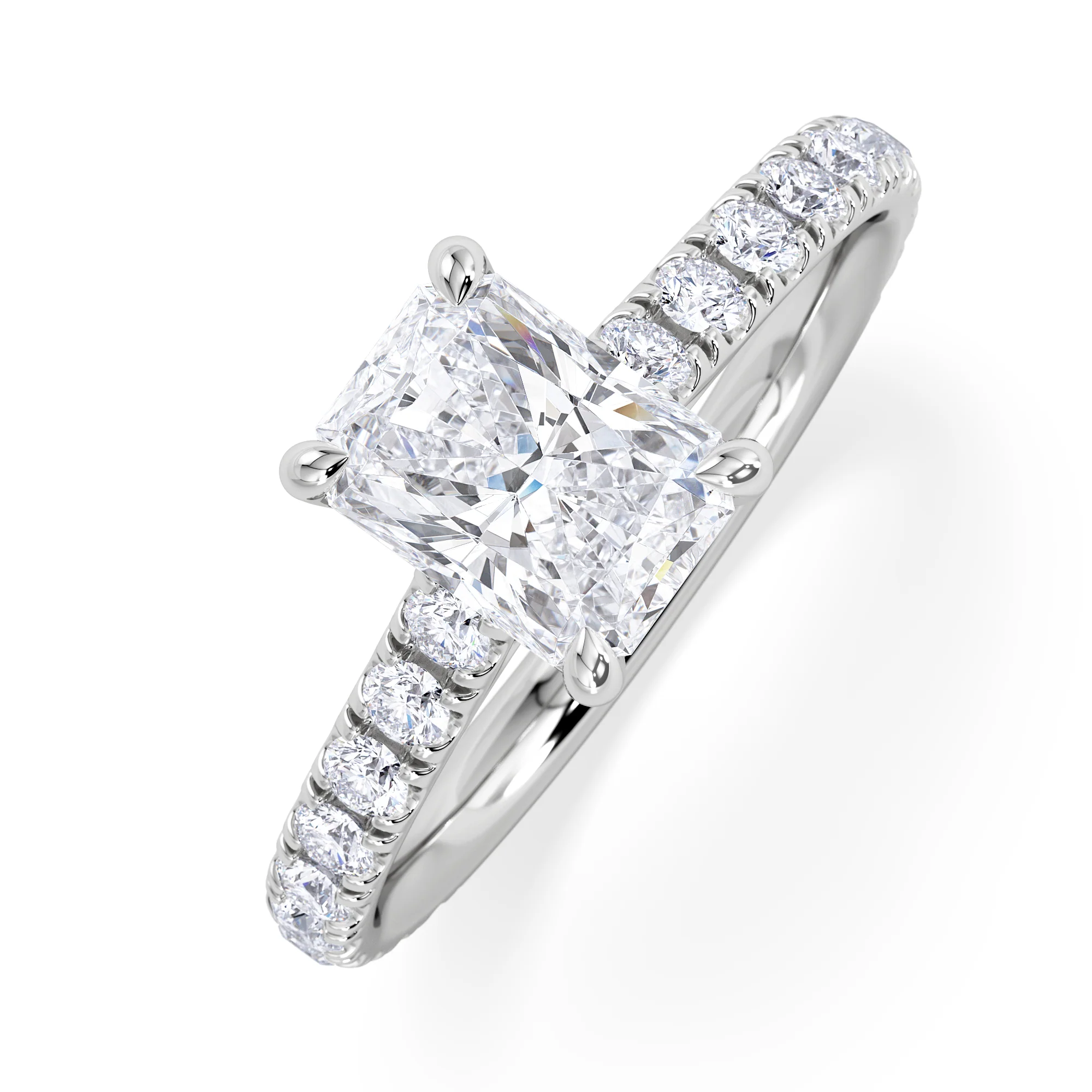 Amora Radiant 1.00ct Hidden Halo Lab Diamond Engagement Ring With Side Stones Set in Platinum