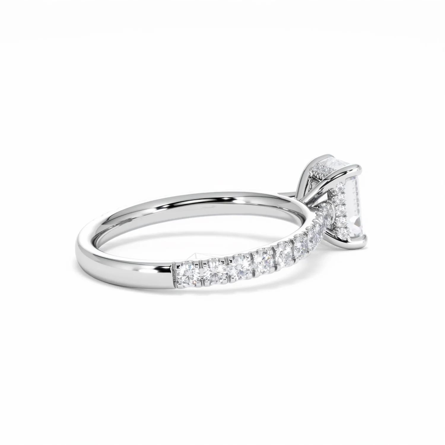 Amora Radiant 1.00ct Hidden Halo Lab Diamond Engagement Ring With Side Stones Set in Platinum - Image 36