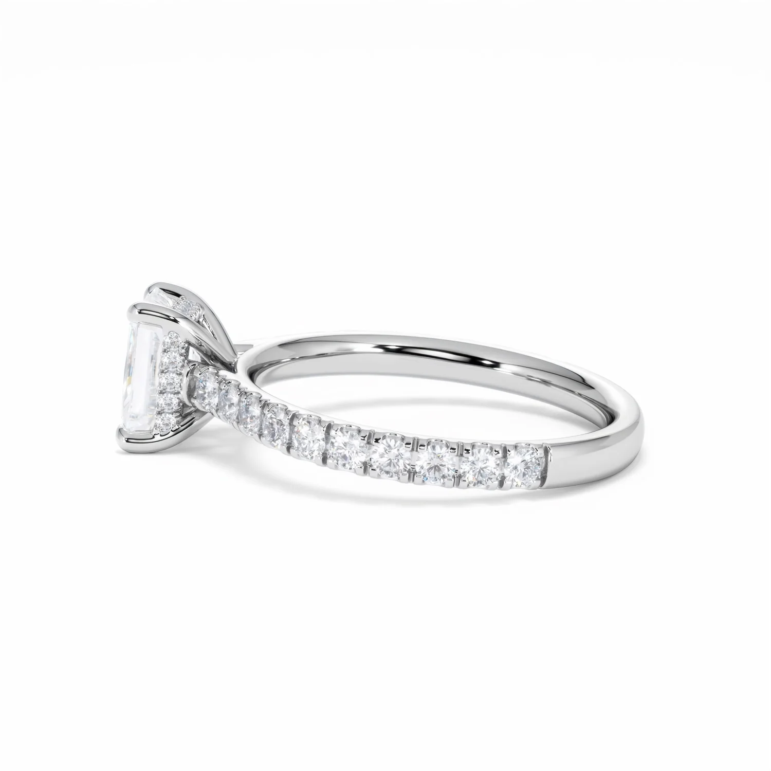 Amora Radiant 1.00ct Hidden Halo Lab Diamond Engagement Ring With Side Stones Set in Platinum - Image 68