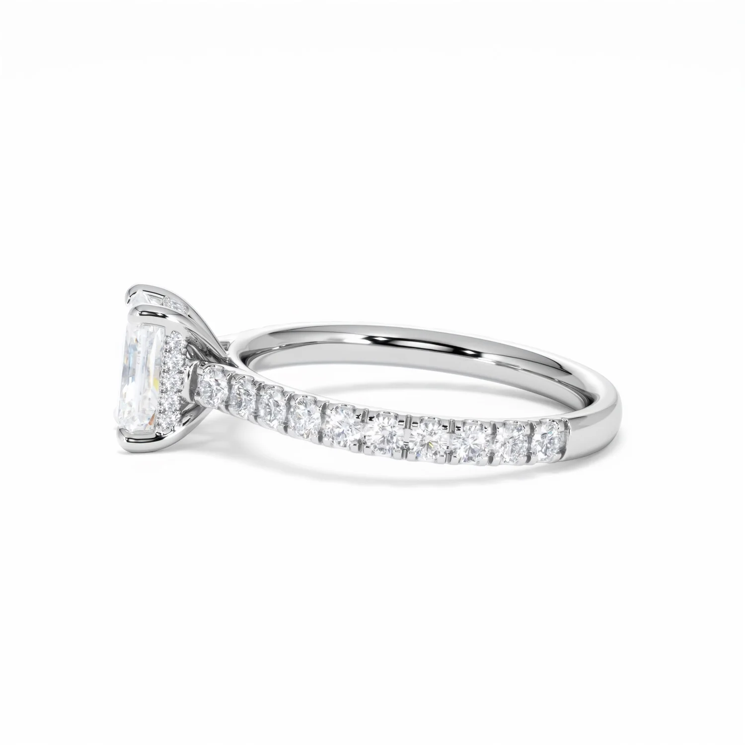 Amora Radiant 1.00ct Hidden Halo Lab Diamond Engagement Ring With Side Stones Set in Platinum - Image 71