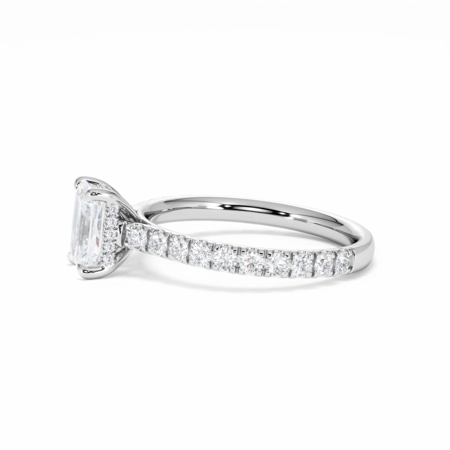 Amora Radiant 1.00ct Hidden Halo Lab Diamond Engagement Ring With Side Stones Set in Platinum - Image 73