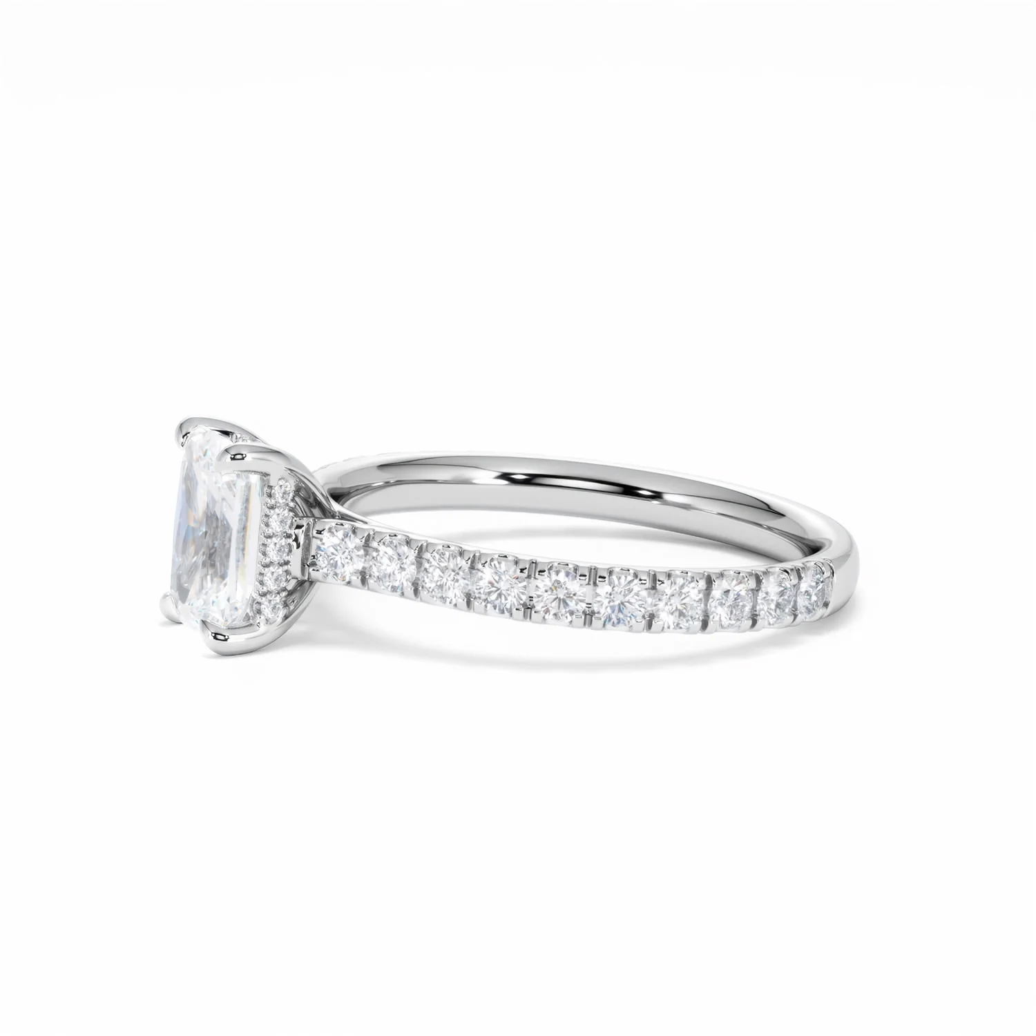 Amora Radiant 1.00ct Hidden Halo Lab Diamond Engagement Ring With Side Stones Set in Platinum - Image 75