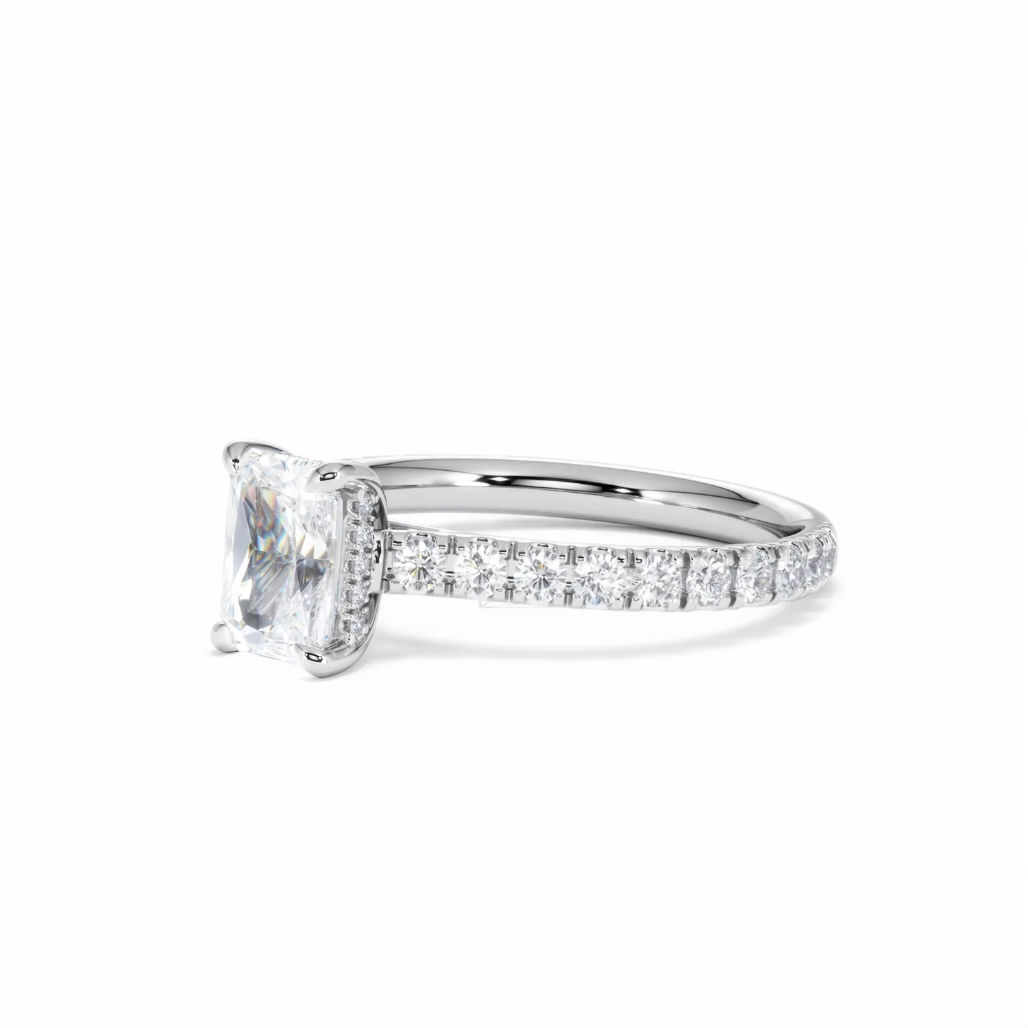 Amora Radiant 1.00ct Hidden Halo Lab Diamond Engagement Ring With Side Stones Set in Platinum - Image 80