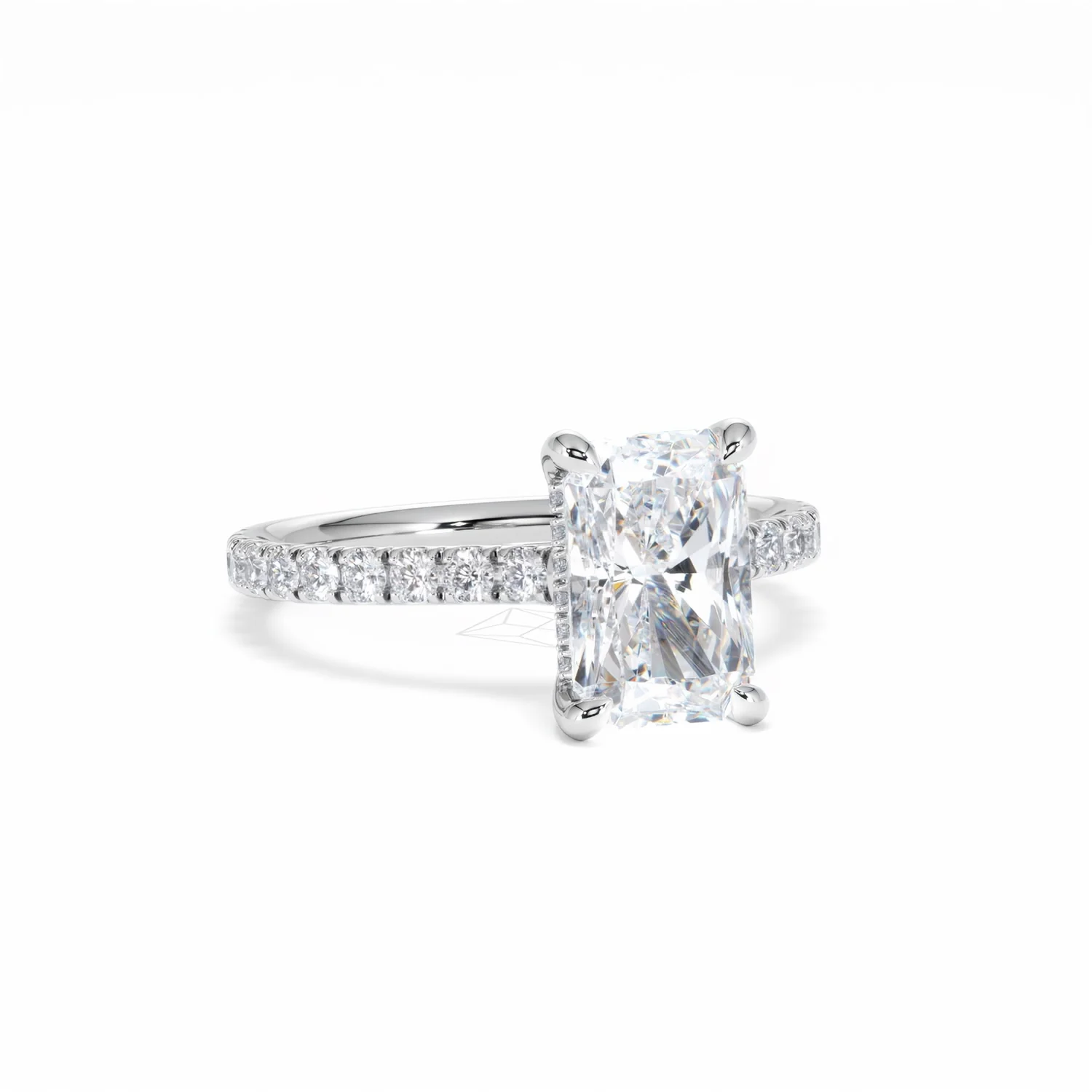 Amora Radiant 2.00ct Hidden Halo Lab Diamond Engagement Ring With Side Stones Set in 18K White Gold - Image 13