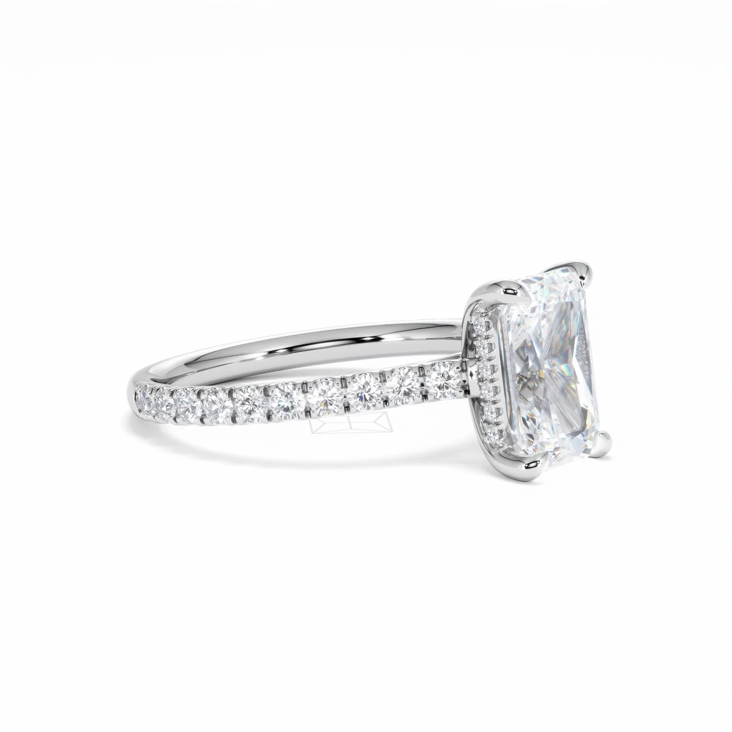 Amora Radiant 2.00ct Hidden Halo Lab Diamond Engagement Ring With Side Stones Set in 18K White Gold - Image 20