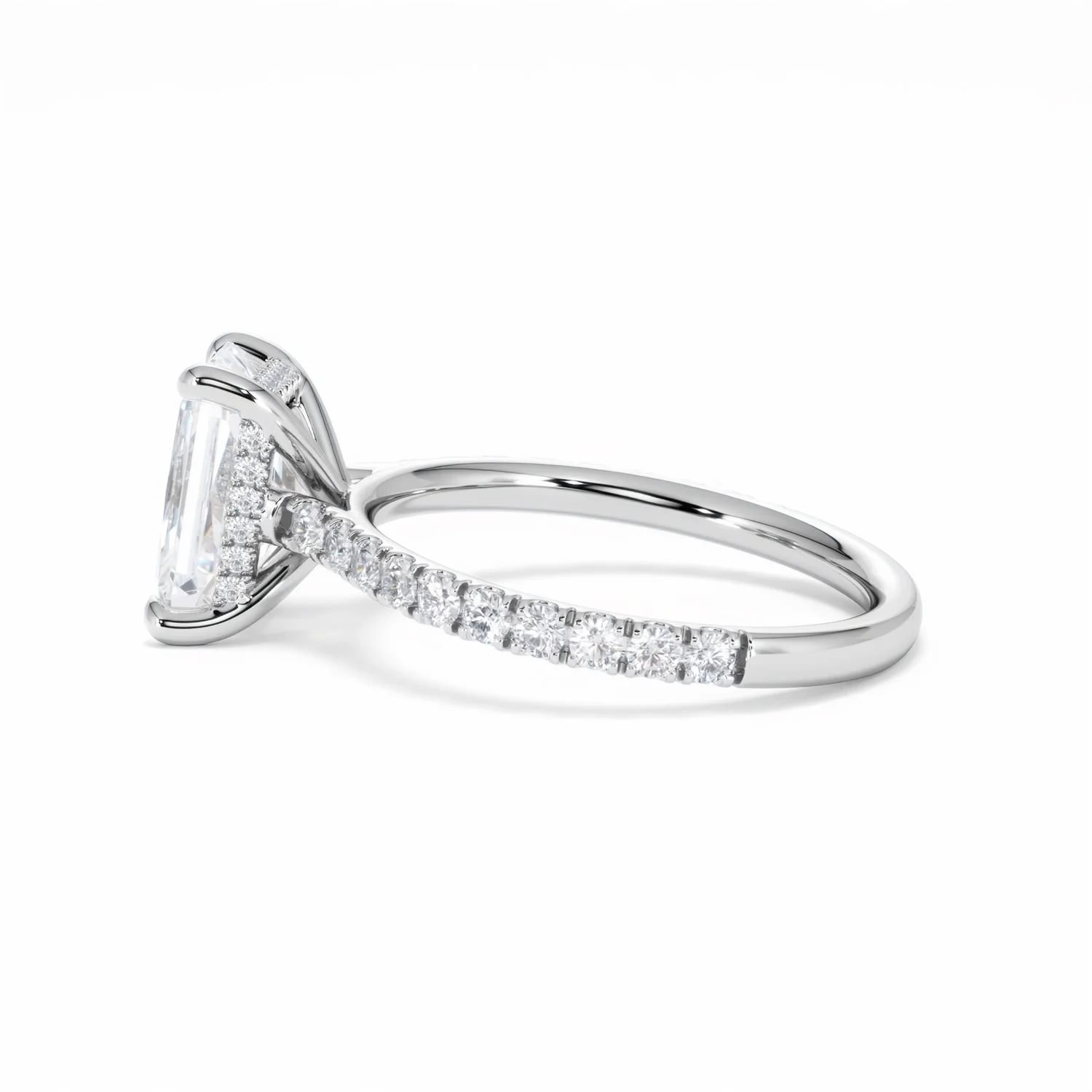 Amora Radiant 2.00ct Hidden Halo Lab Diamond Engagement Ring With Side Stones Set in 18K White Gold - Image 67