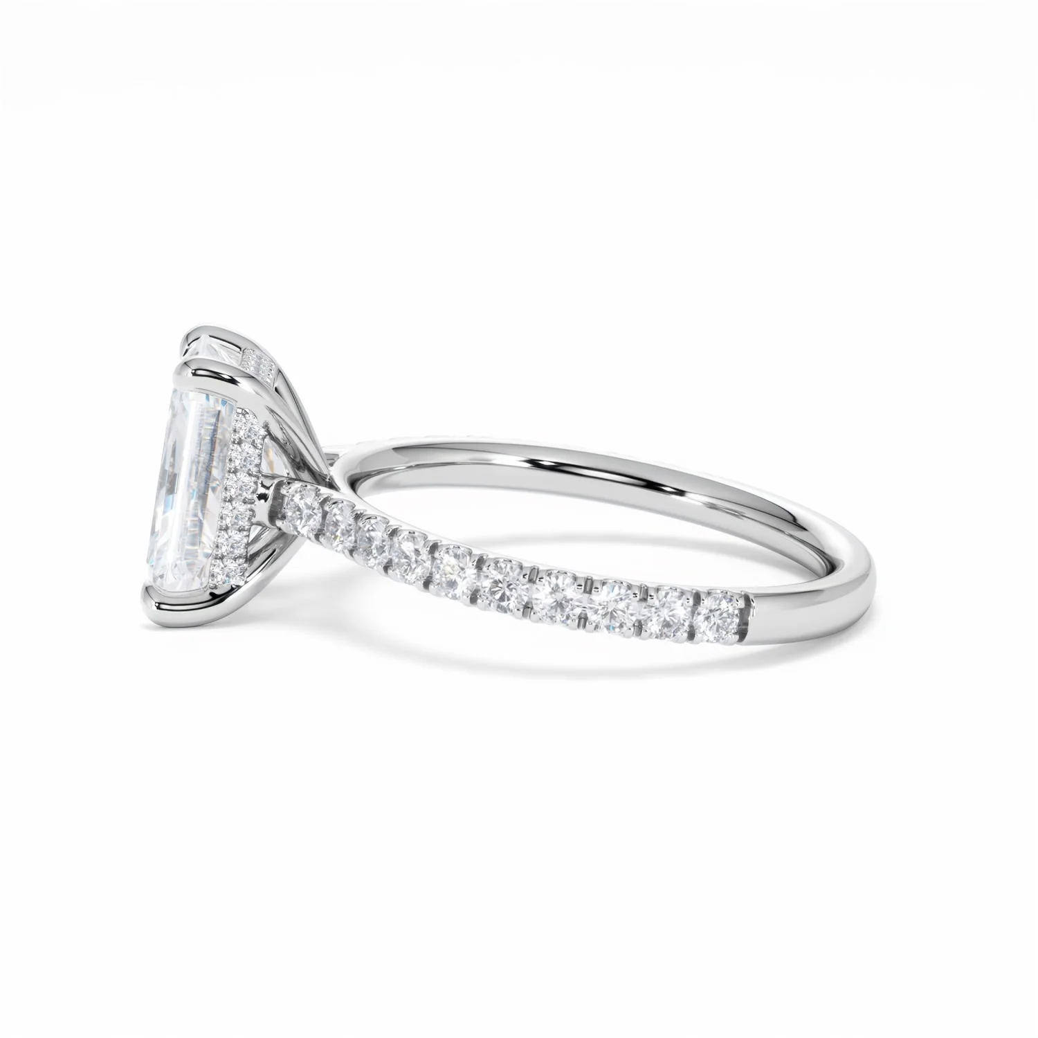 Amora Radiant 2.00ct Hidden Halo Lab Diamond Engagement Ring With Side Stones Set in 18K White Gold - Image 69