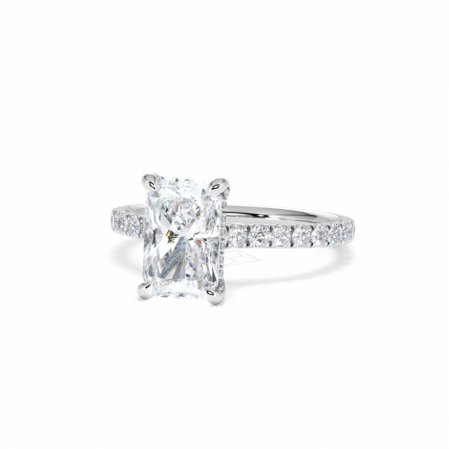Amora Radiant 2.00ct Hidden Halo Lab Diamond Engagement Ring With Side Stones Set in 18K White Gold - Image 85