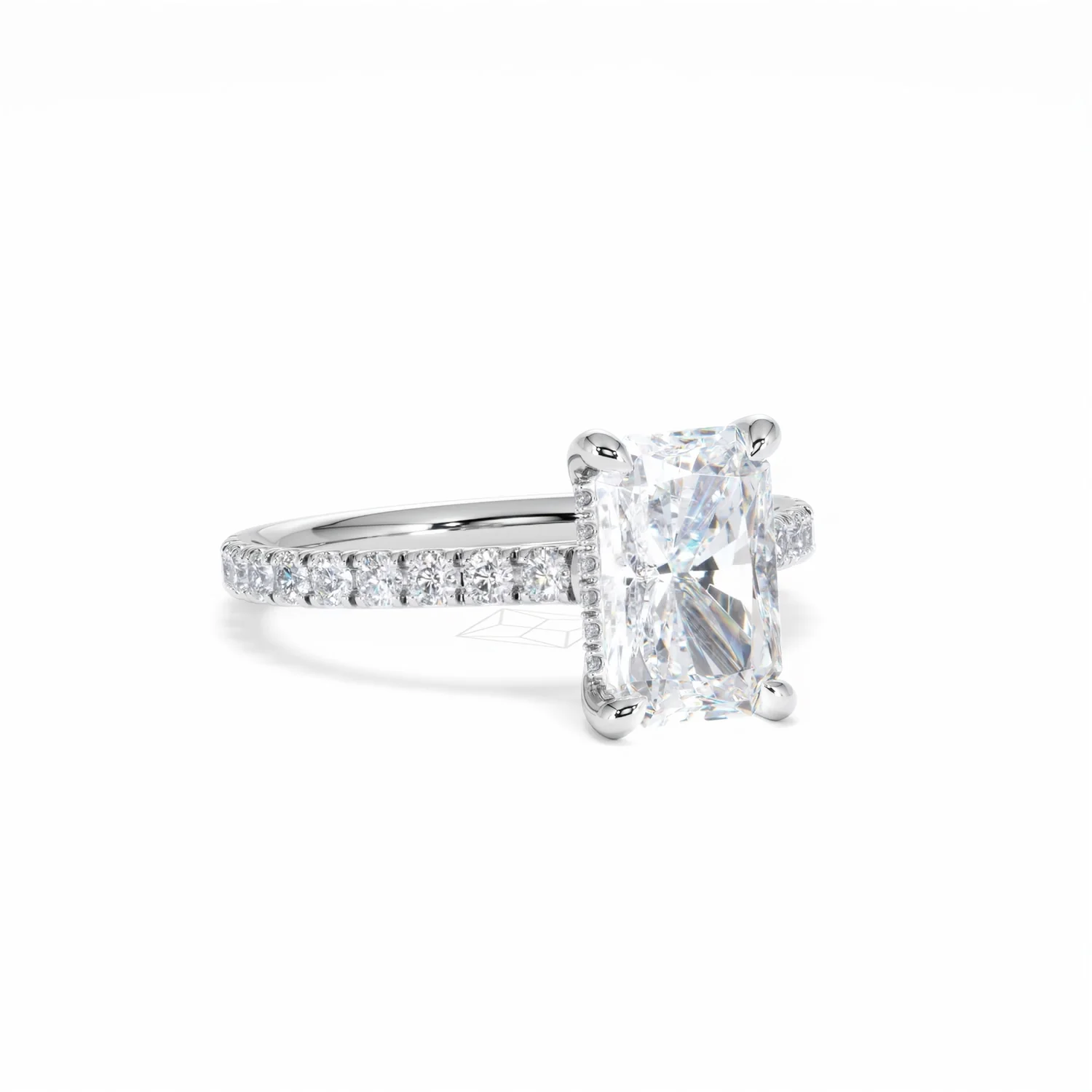Amora Radiant 2.00ct Hidden Halo Lab Diamond Engagement Ring With Side Stones Set in Platinum - Image 15