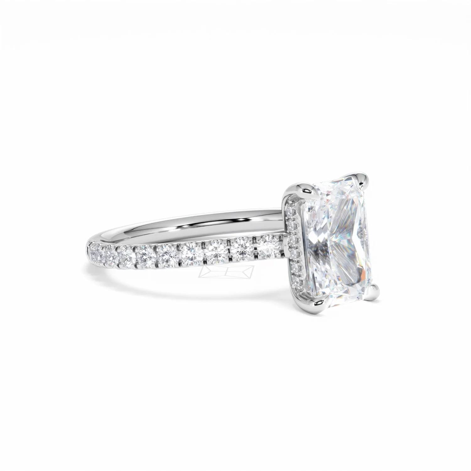 Amora Radiant 2.00ct Hidden Halo Lab Diamond Engagement Ring With Side Stones Set in Platinum - Image 19