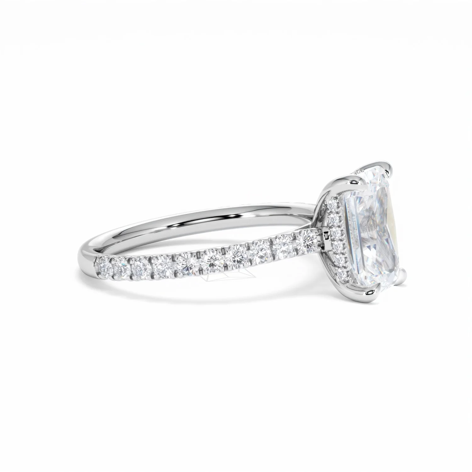Amora Radiant 2.00ct Hidden Halo Lab Diamond Engagement Ring With Side Stones Set in Platinum - Image 24