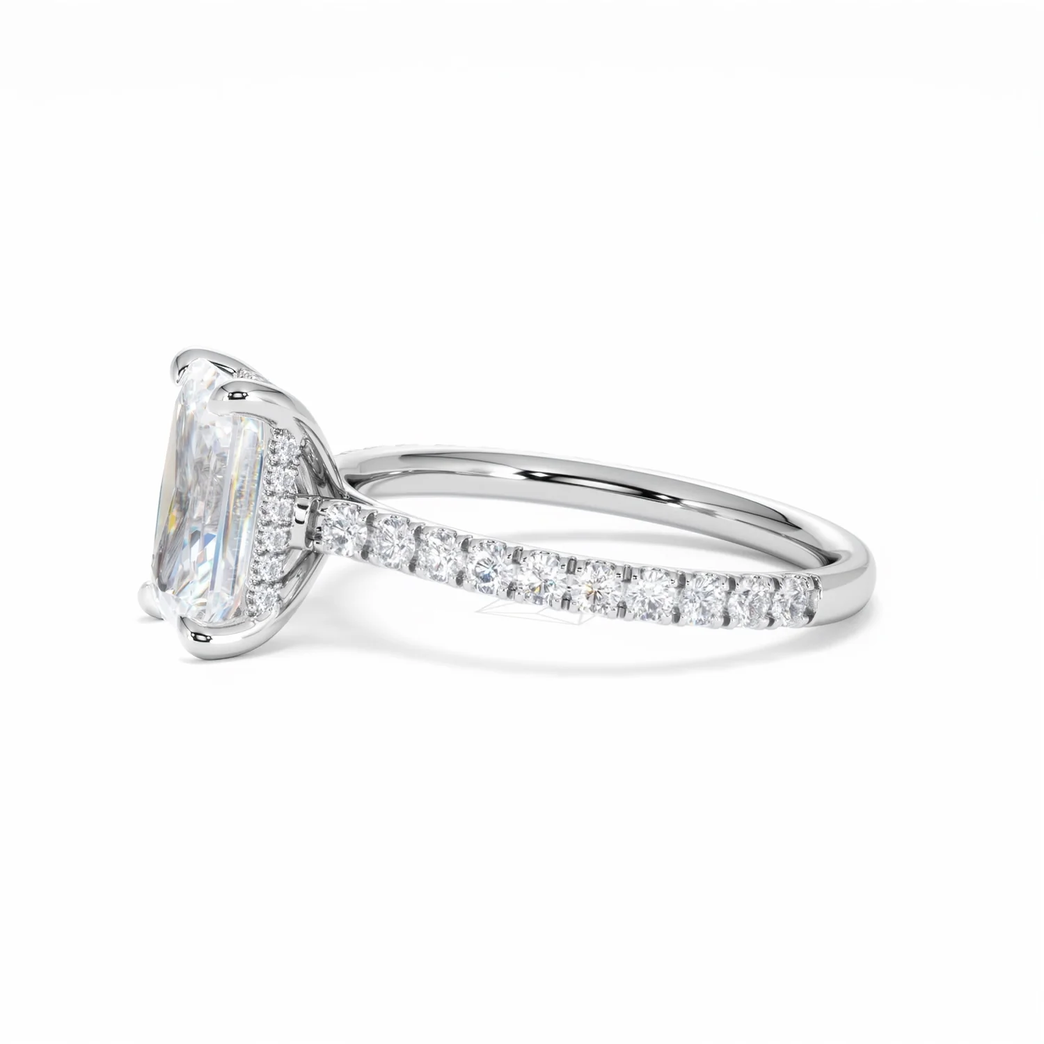 Amora Radiant 2.00ct Hidden Halo Lab Diamond Engagement Ring With Side Stones Set in Platinum - Image 74
