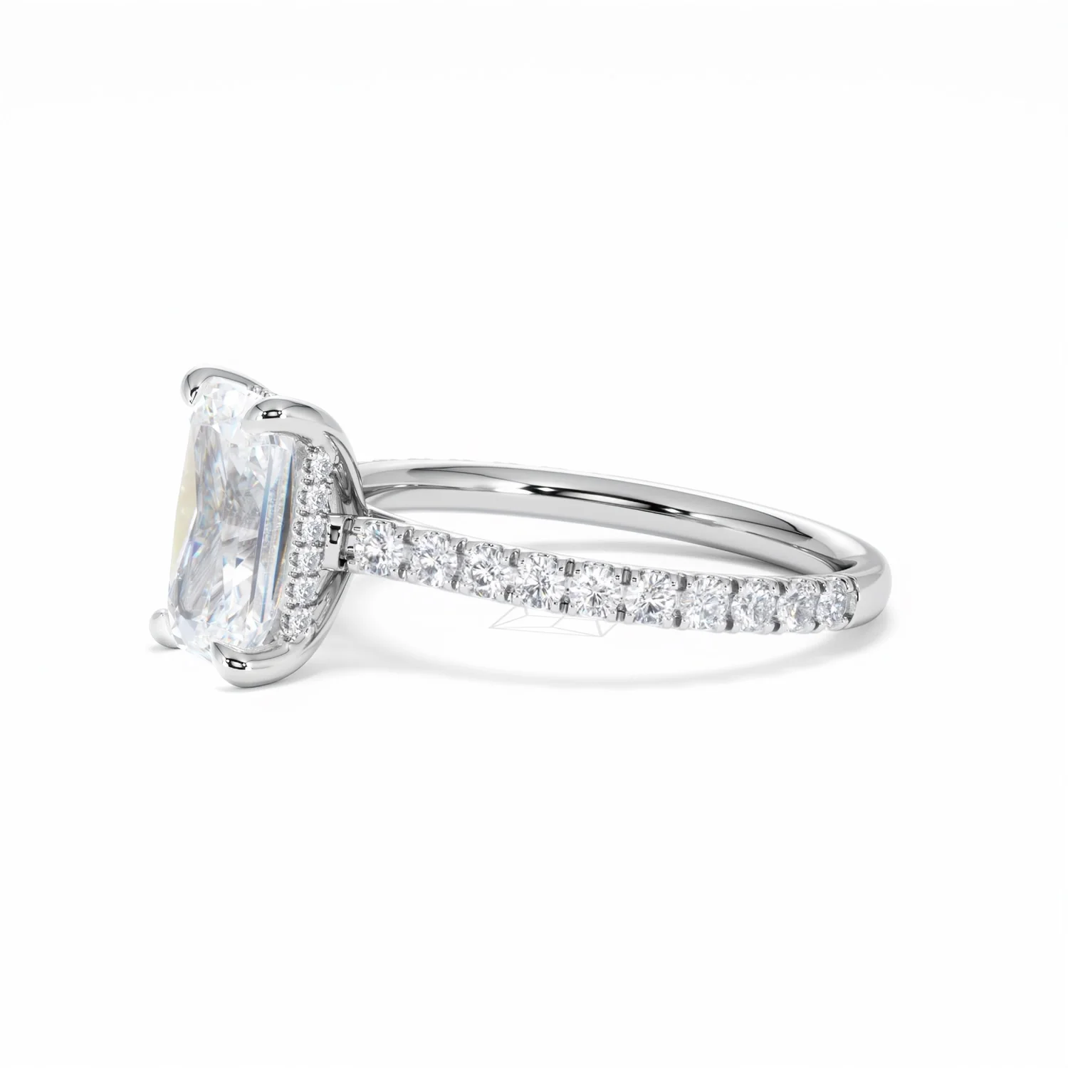 Amora Radiant 2.00ct Hidden Halo Lab Diamond Engagement Ring With Side Stones Set in Platinum - Image 76