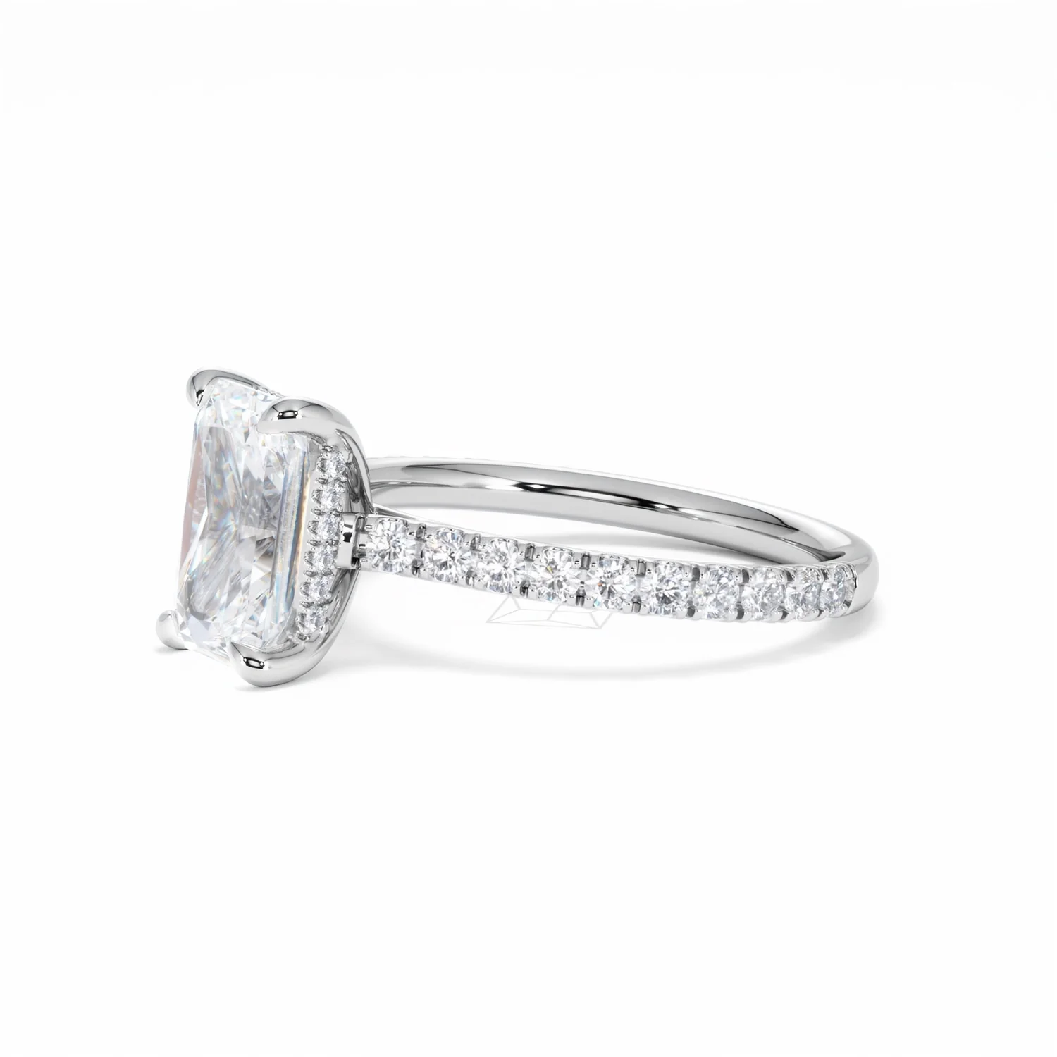 Amora Radiant 2.00ct Hidden Halo Lab Diamond Engagement Ring With Side Stones Set in Platinum - Image 77